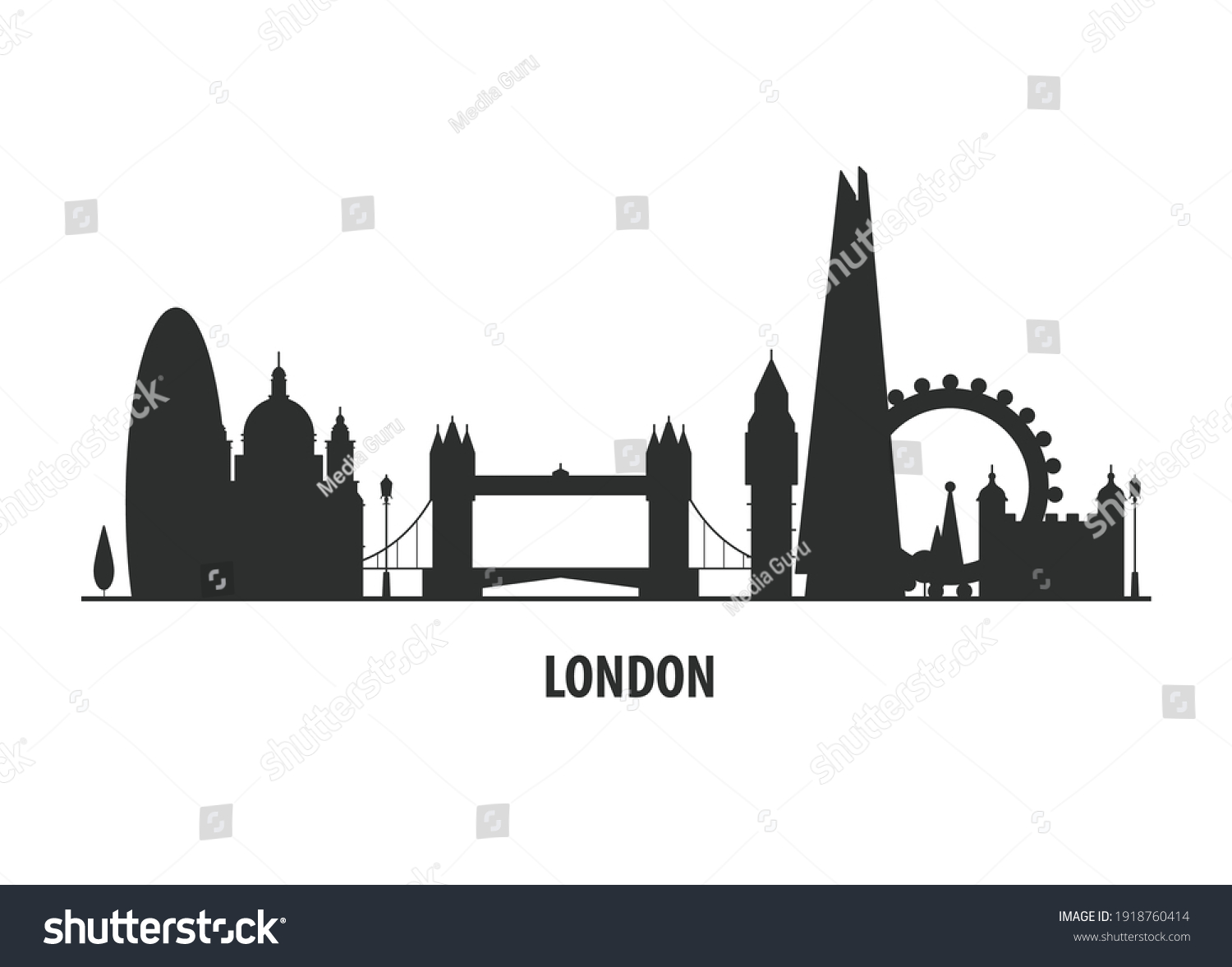 London City Skyline Cityscape Silhouette Landmarks Stock Vector ...