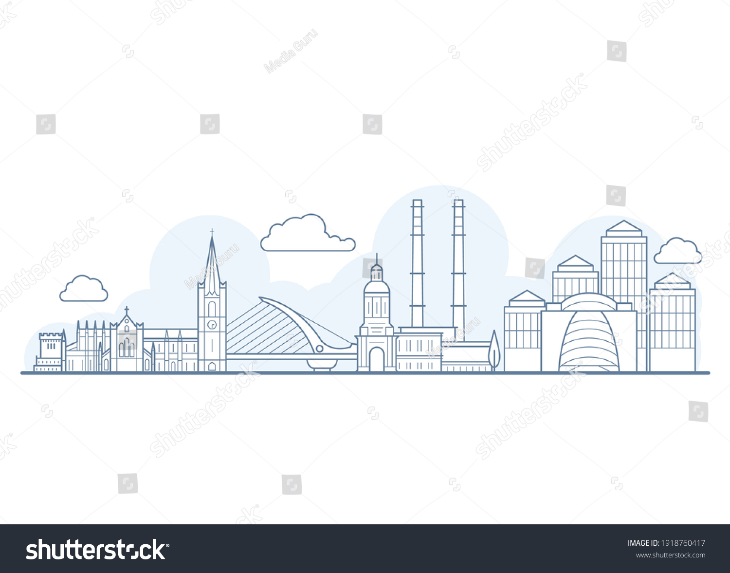 Dublin City Skyline Cityscape Landmarks Liner Stock Vector (Royalty ...