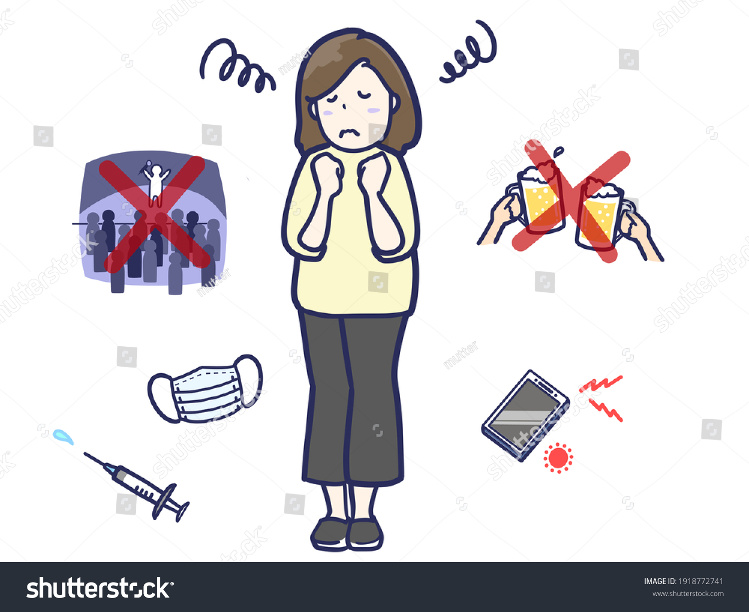 Clip Art Woman Who Worried About Stock Illustration 1918772741 ...