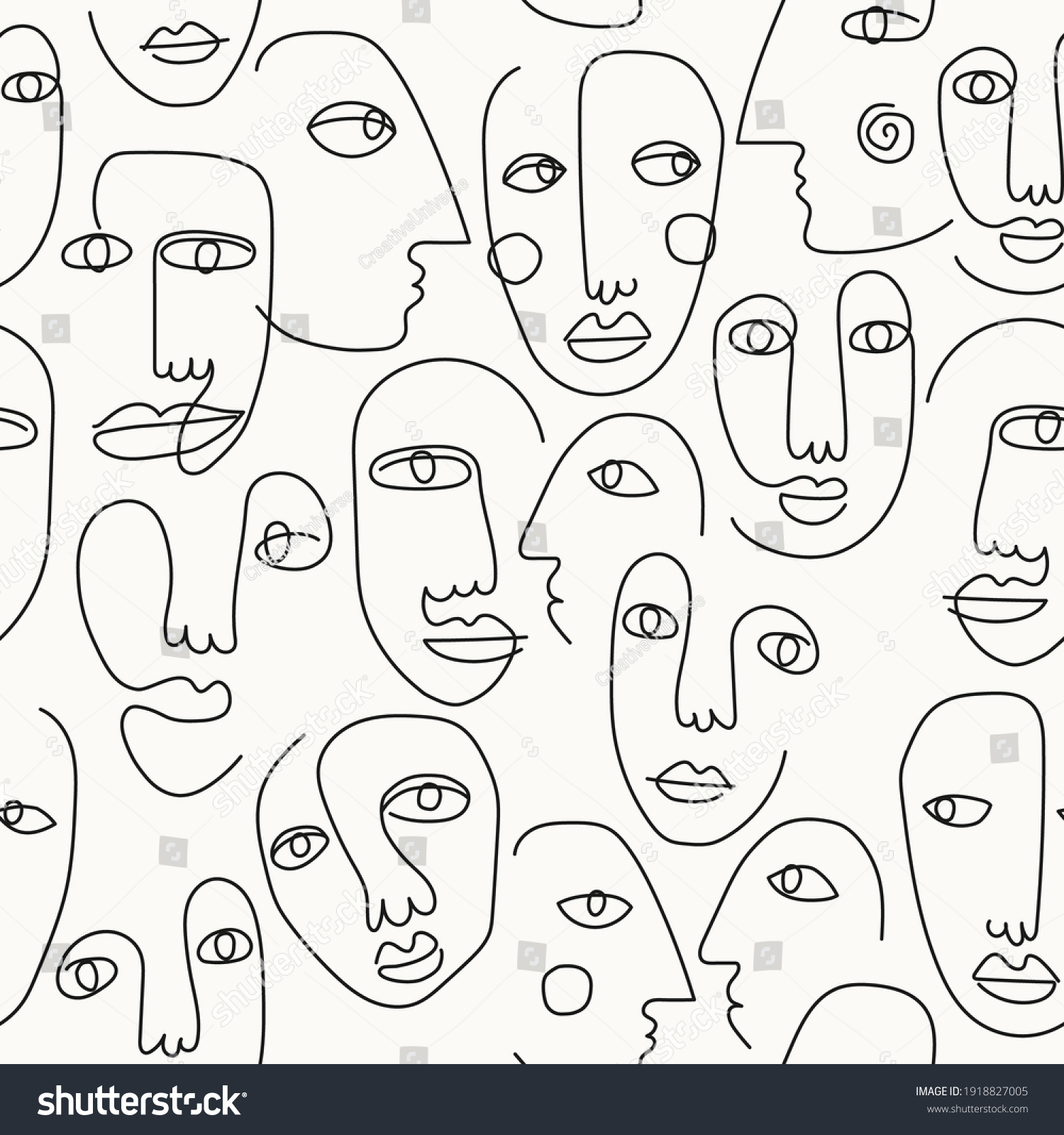 Hand Drawn Abstract Faces Line Art Stock Vector (Royalty Free ...