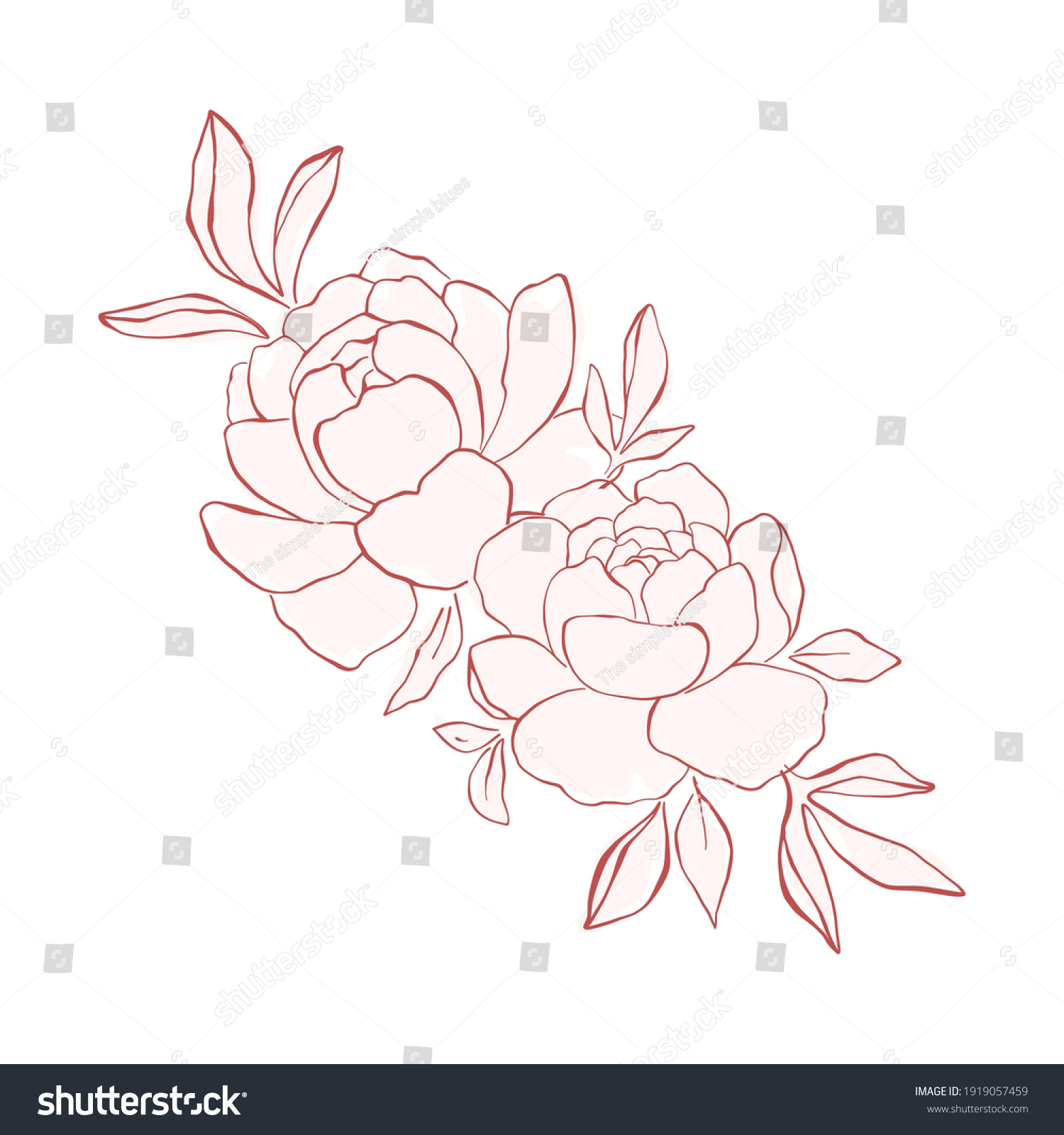 Line Art Floral Arrangement Pink Blooming Stock Vector (Royalty Free ...