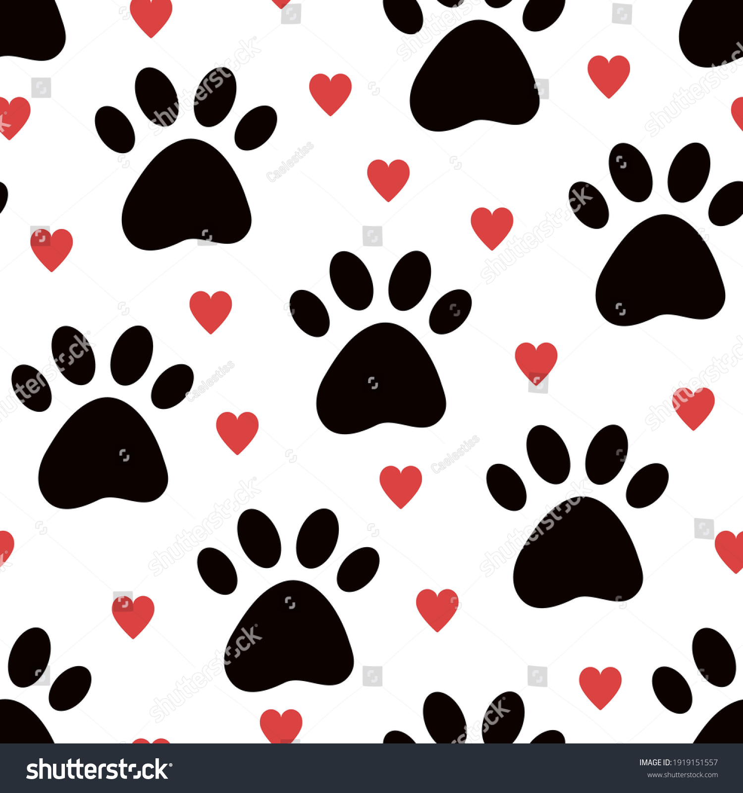 Dog Paw Vector Seamless Pattern Hearts Stock Vector (Royalty Free ...