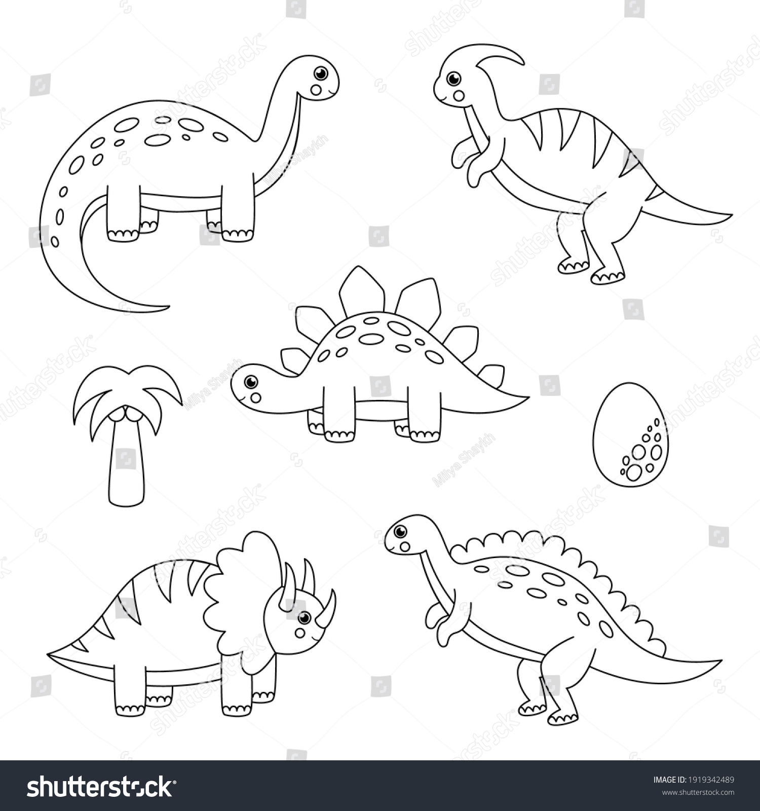 Coloring Page Cute Cartoon Dinosaurs Funny Stock Vector (Royalty Free ...