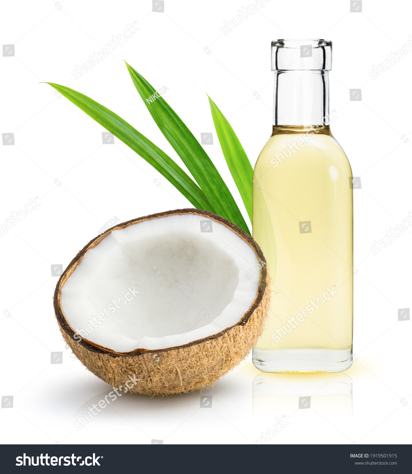 Coconut Oil Glass Bottle Coconut Fruit Stock Photo 1919501915 ...