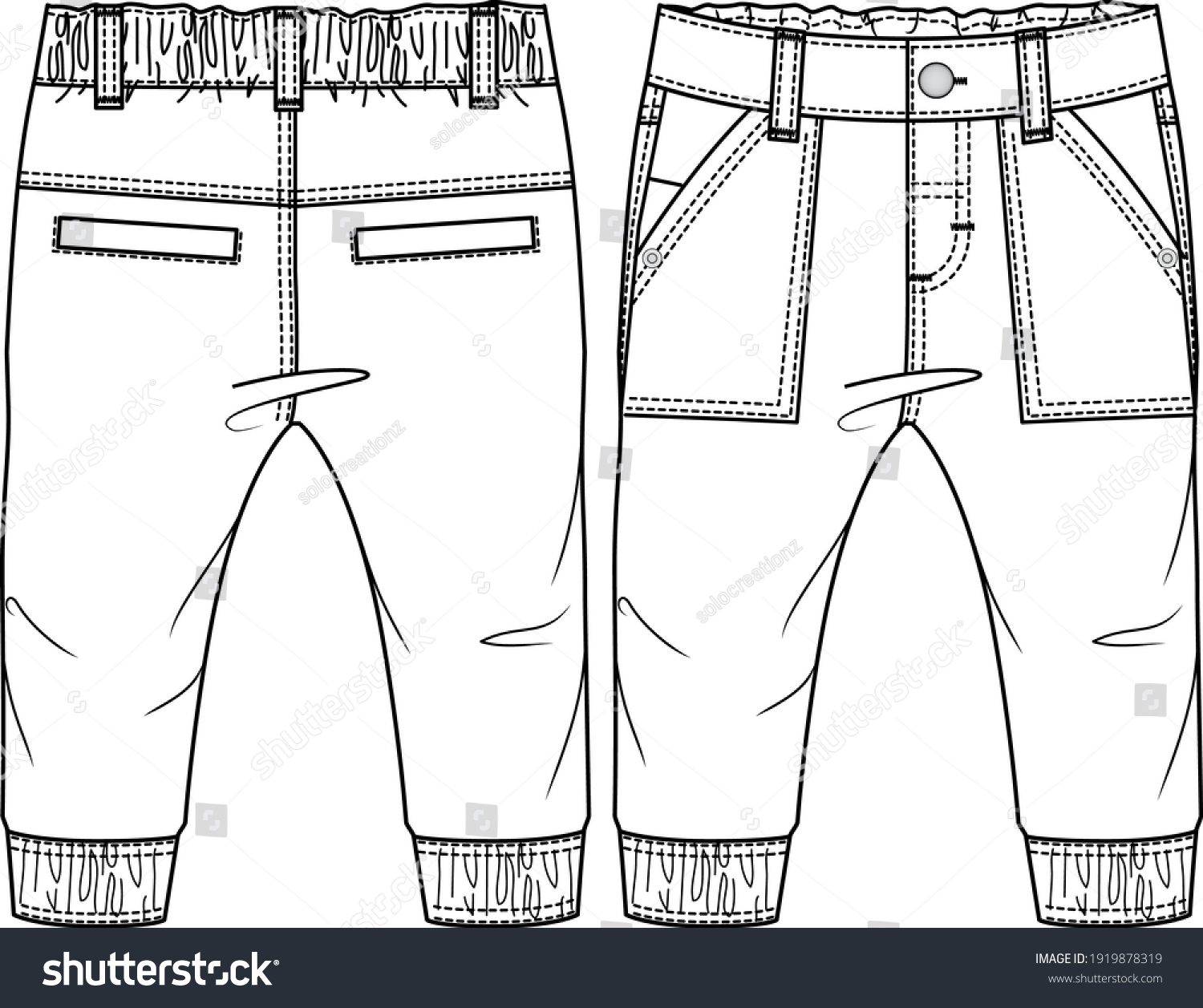 Baby Boys Pant Fashion Flat Sketch Stock Vector (Royalty Free ...