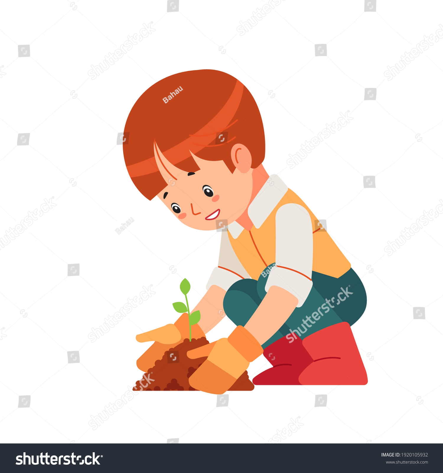 Little Boy Engaged Gardening Backyard Montessori Stock Vector (Royalty ...