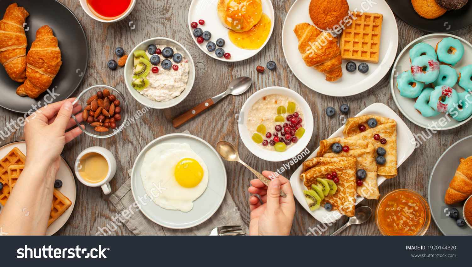 Continental Breakfast Woman Hands Wooden Background Stock Photo ...