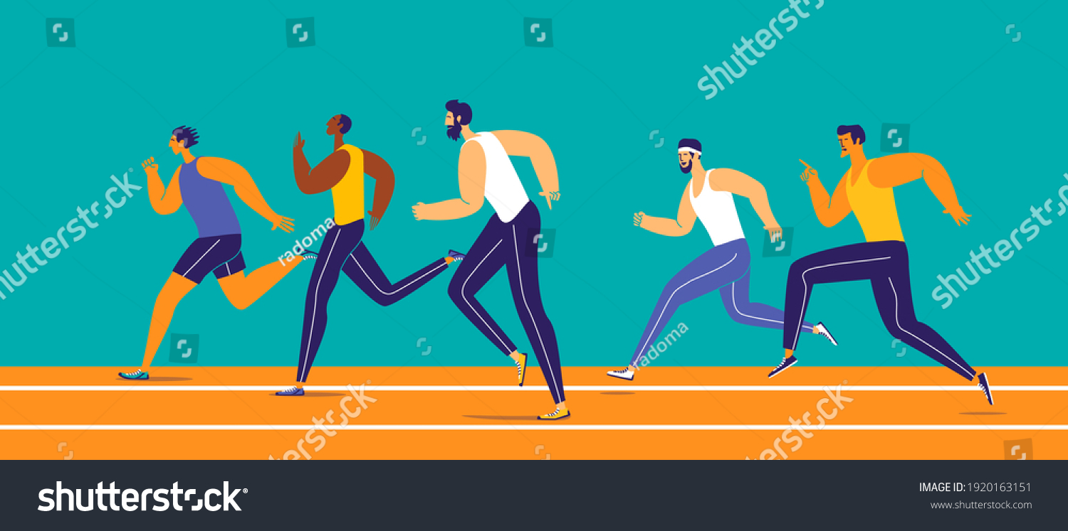 Multicultural Group Young Athletes Running On Stock Vector (royalty 