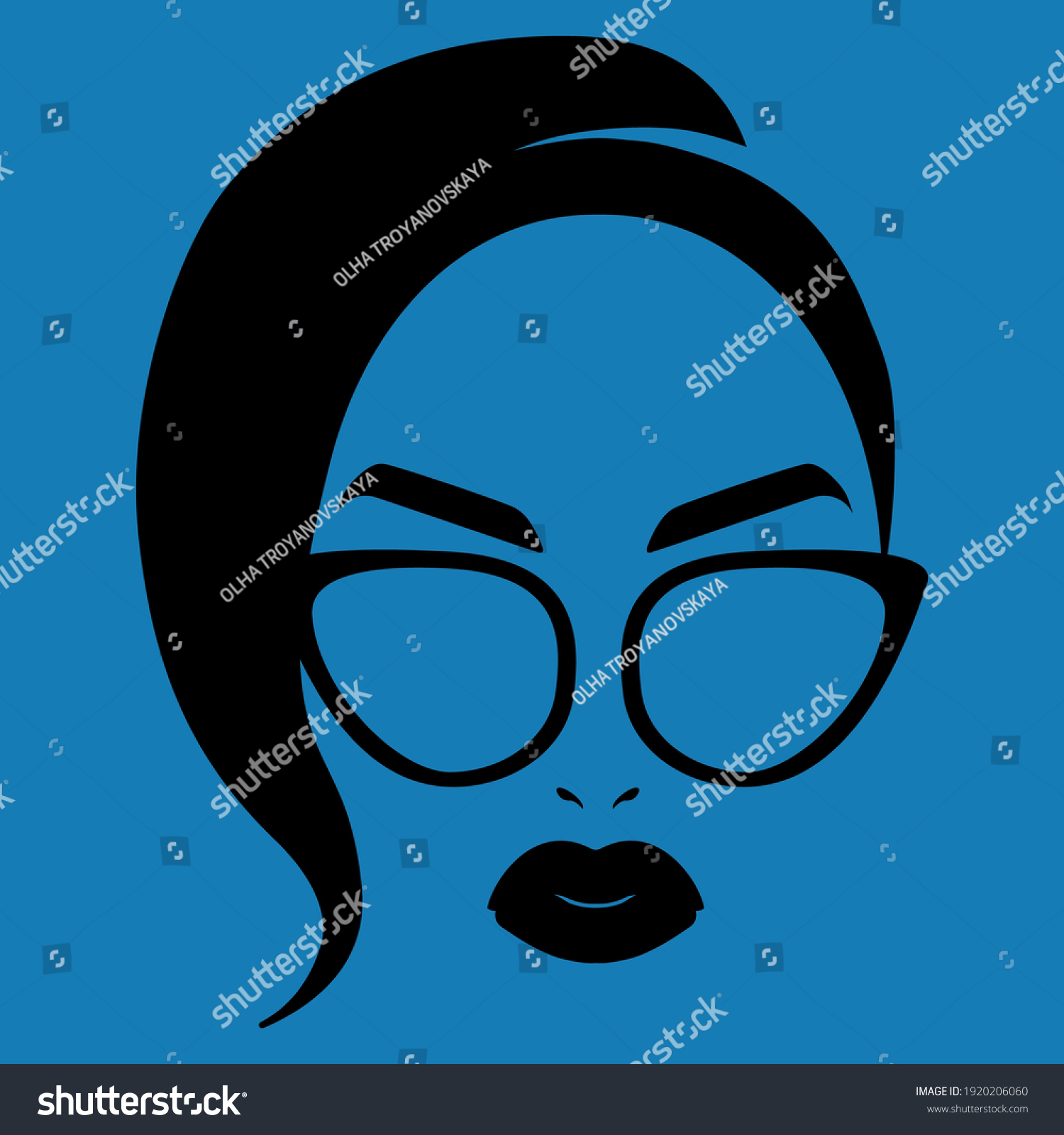 Black Silhouette Girl Sunglasses On Blue Stock Vector Royalty Free 1920206060 Shutterstock