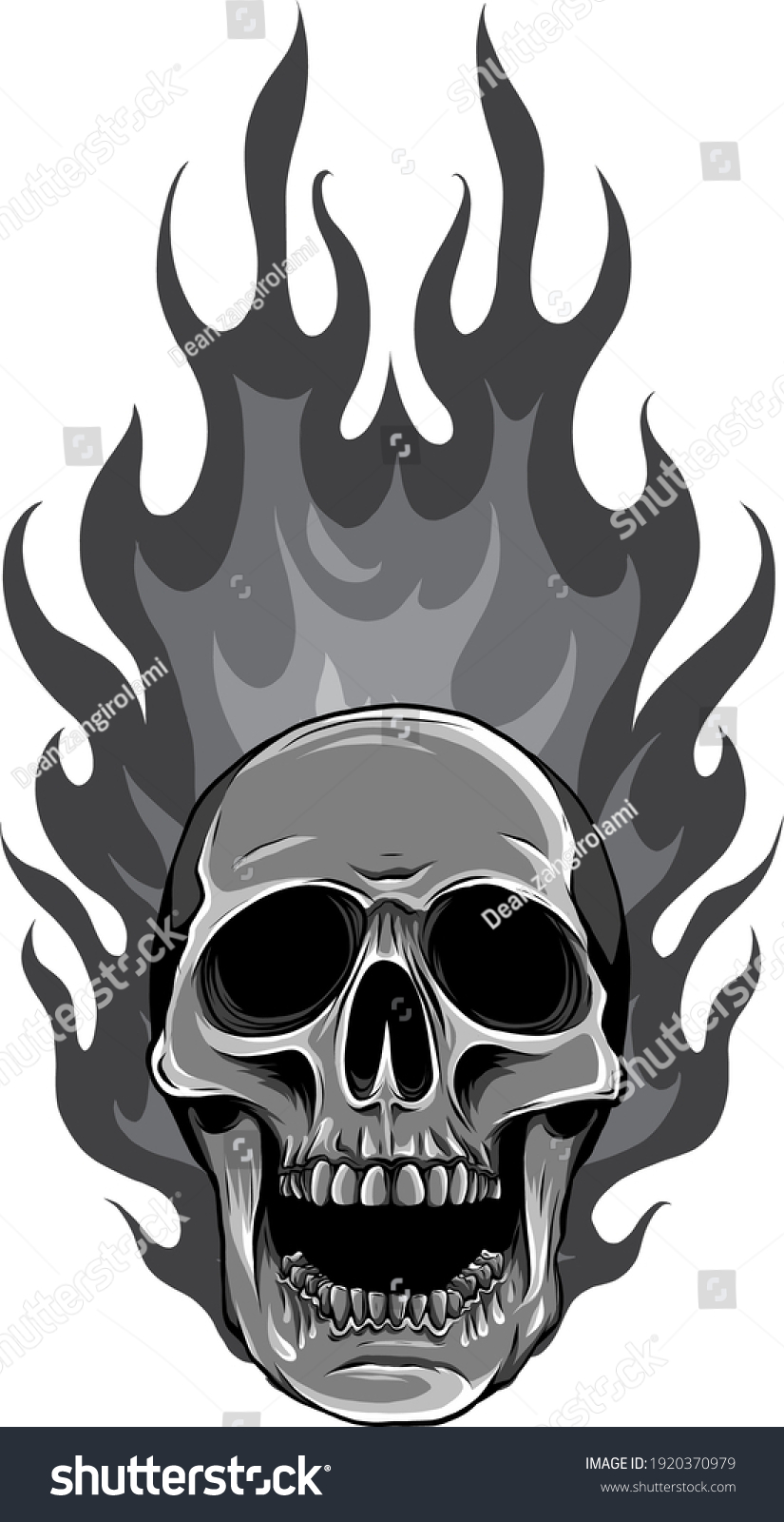 Monochromatic Skull On Fire Flames Vector Stock Vector (Royalty Free ...