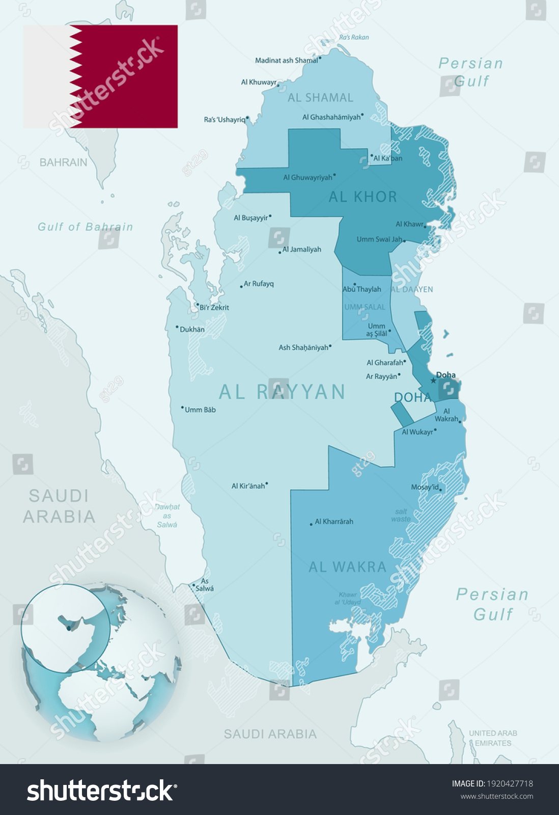 Bluegreen Detailed Map Qatar Administrative Divisions Stock Vector ...