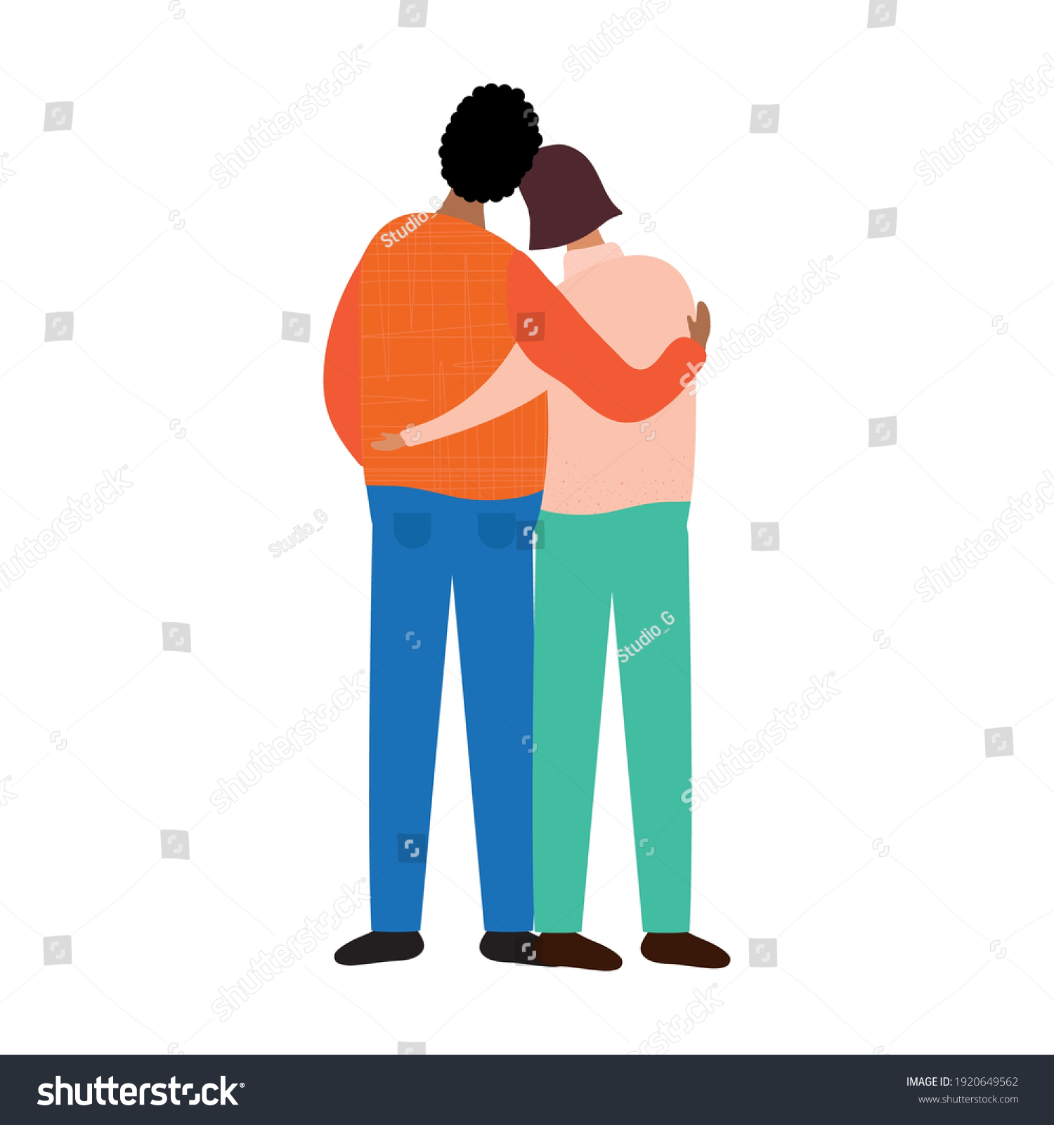 Lovers Couple Hugging Back Position Characters Stock Vector Royalty Free 1920649562 Shutterstock 