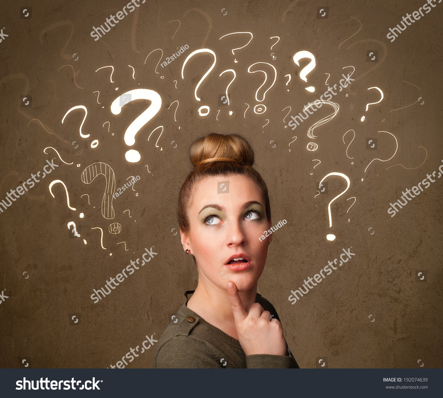 Teenage Girl Question Mark Symbols Around Foto Stok 192074639 Shutterstock 4053