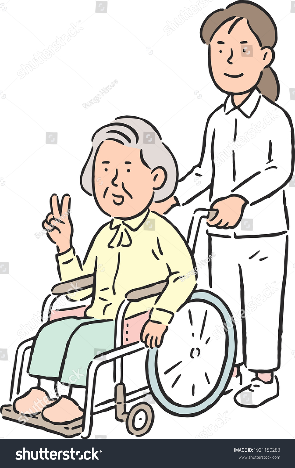 Wheelchairriding Female Elderly Female Caregiver Stock Vector Royalty