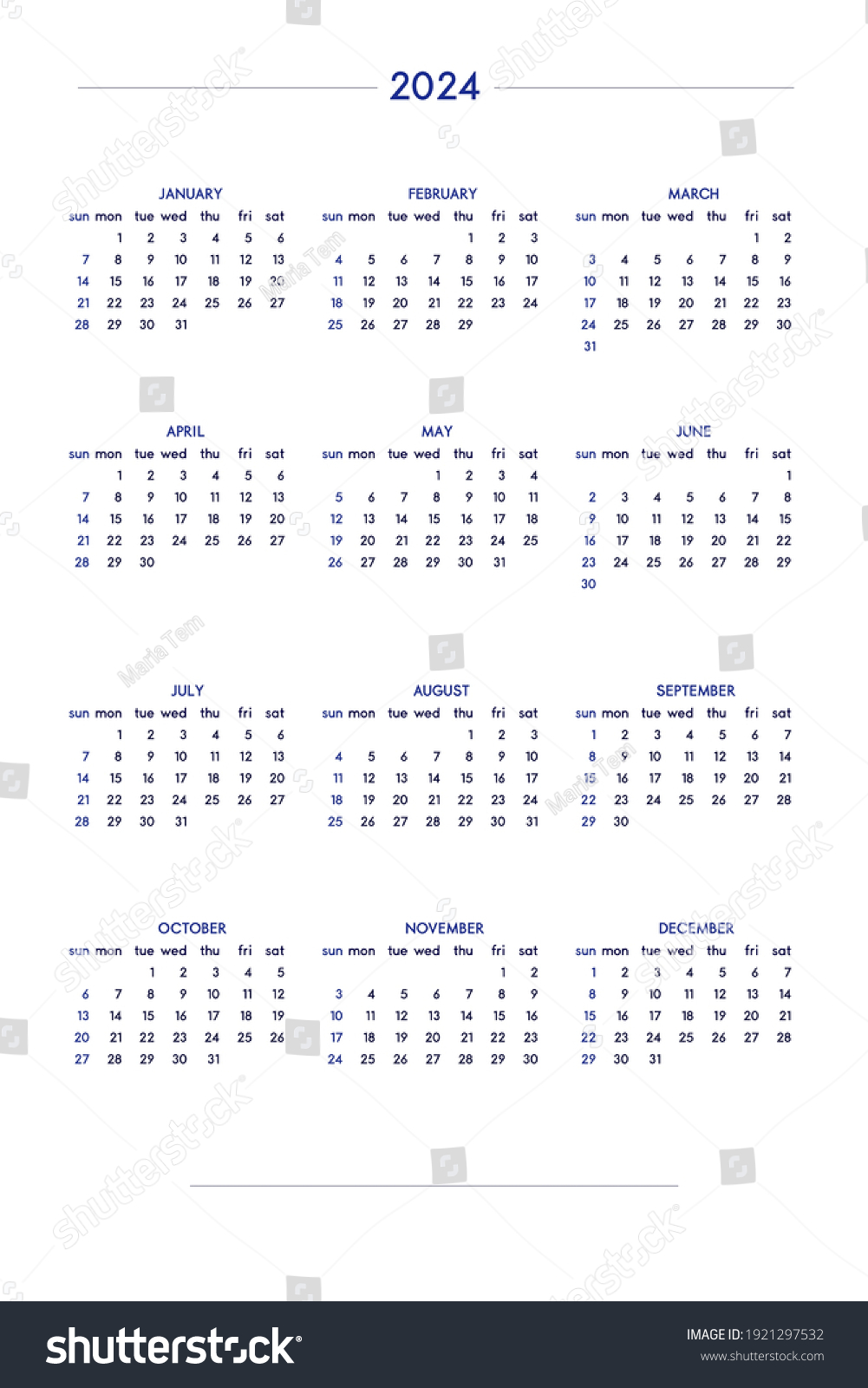 2024 Calendar Set Classic Strict Style Stock Vector (Royalty Free
