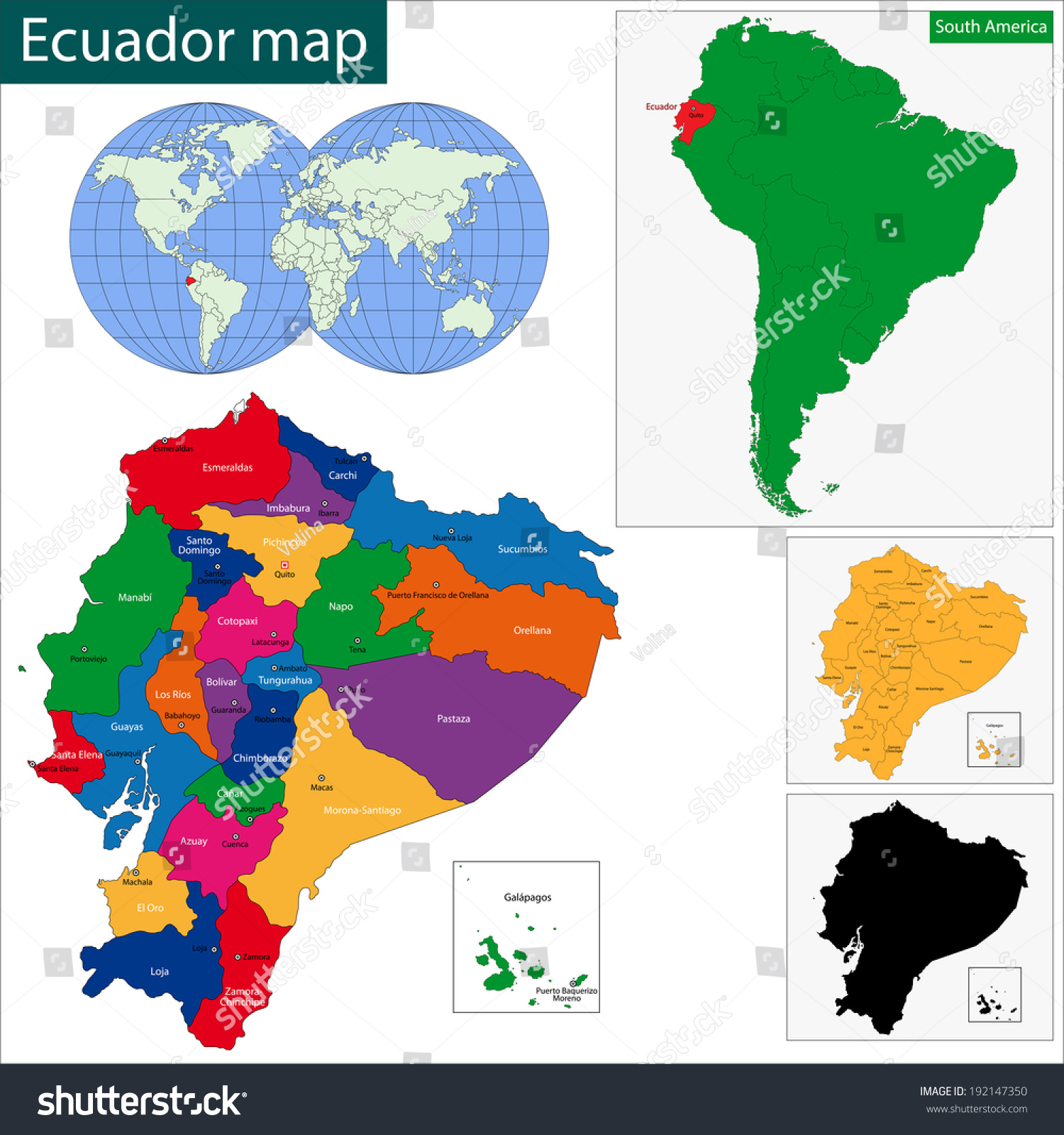 Map Republic Ecuador Regions Colored Bright Stock Vector Royalty Free Stock Vector Map Of The Republic Of Ecuador With The Regions Colored In Bright Colors And The Main Cities 192147350