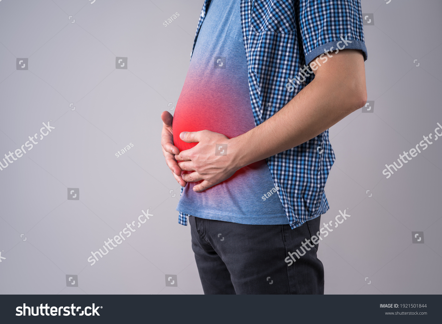 Fat Man Bloating Abdominal Pain Overweight库存照片1921501844 Shutterstock