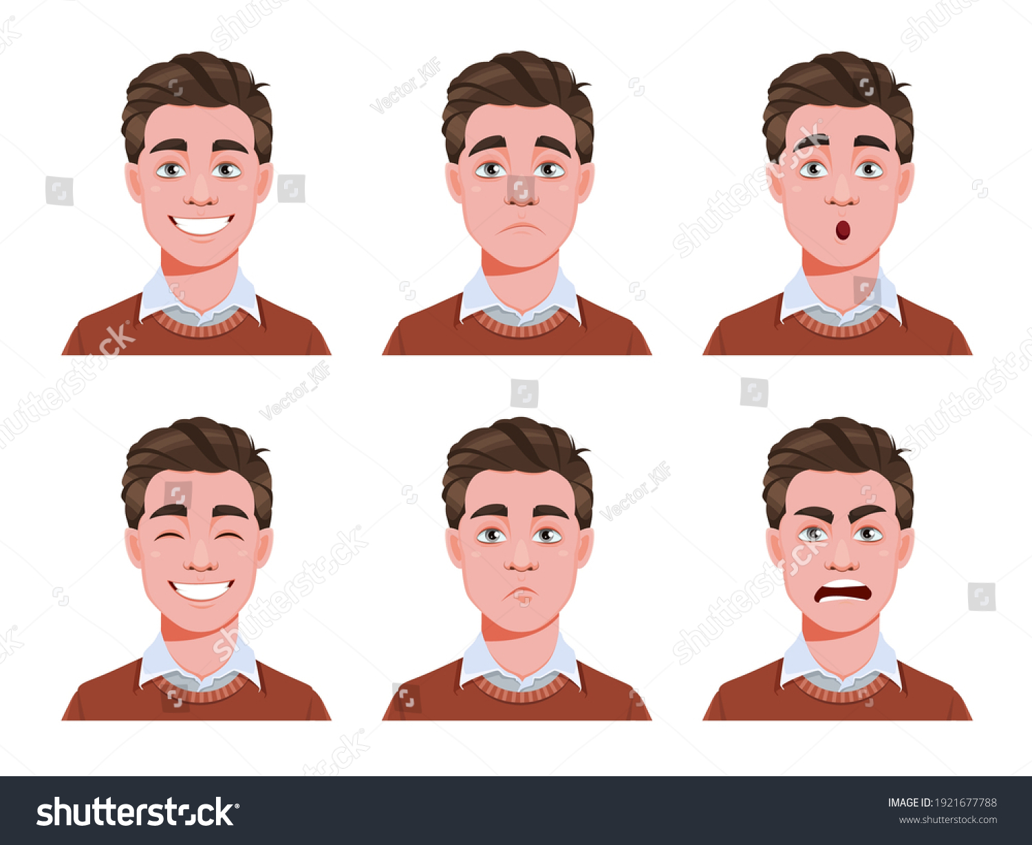 Face Expressions Handsome Man Different Male Stock Vector (Royalty Free ...