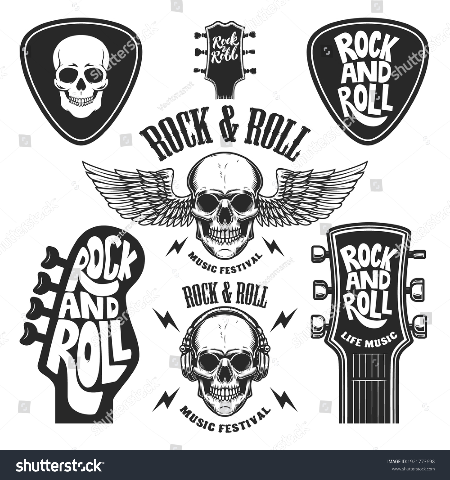 Set Rock Roll Emblems Design Element Stock Vector (Royalty Free ...