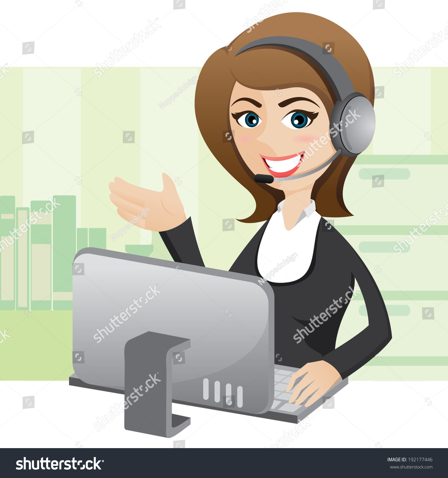 Illustration Cartoon Girl Call Center Computer Stock Vector (Royalty ...