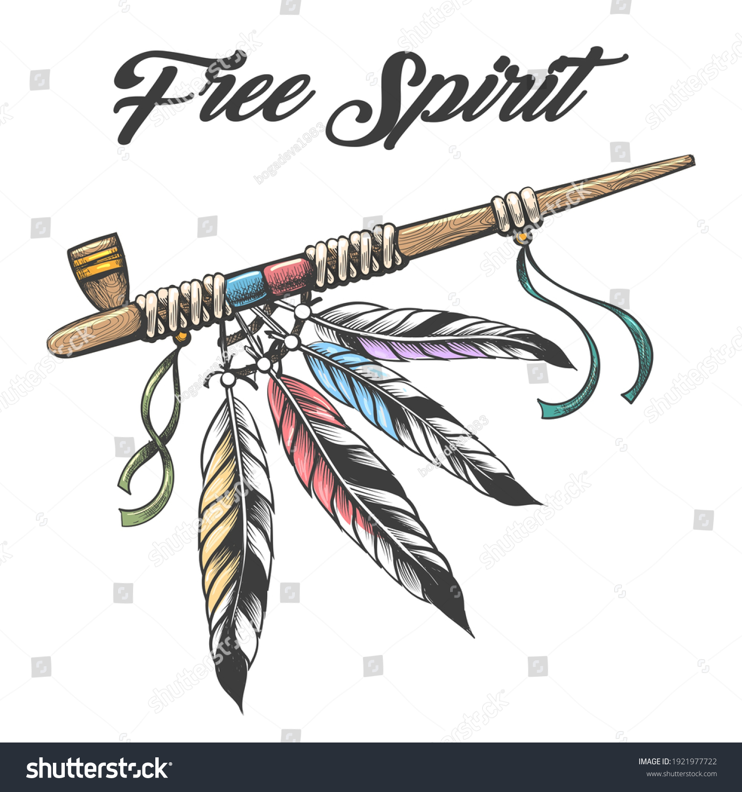 tattoo-native-americans-peace-pipe-ceremonial-stock-vector-royalty