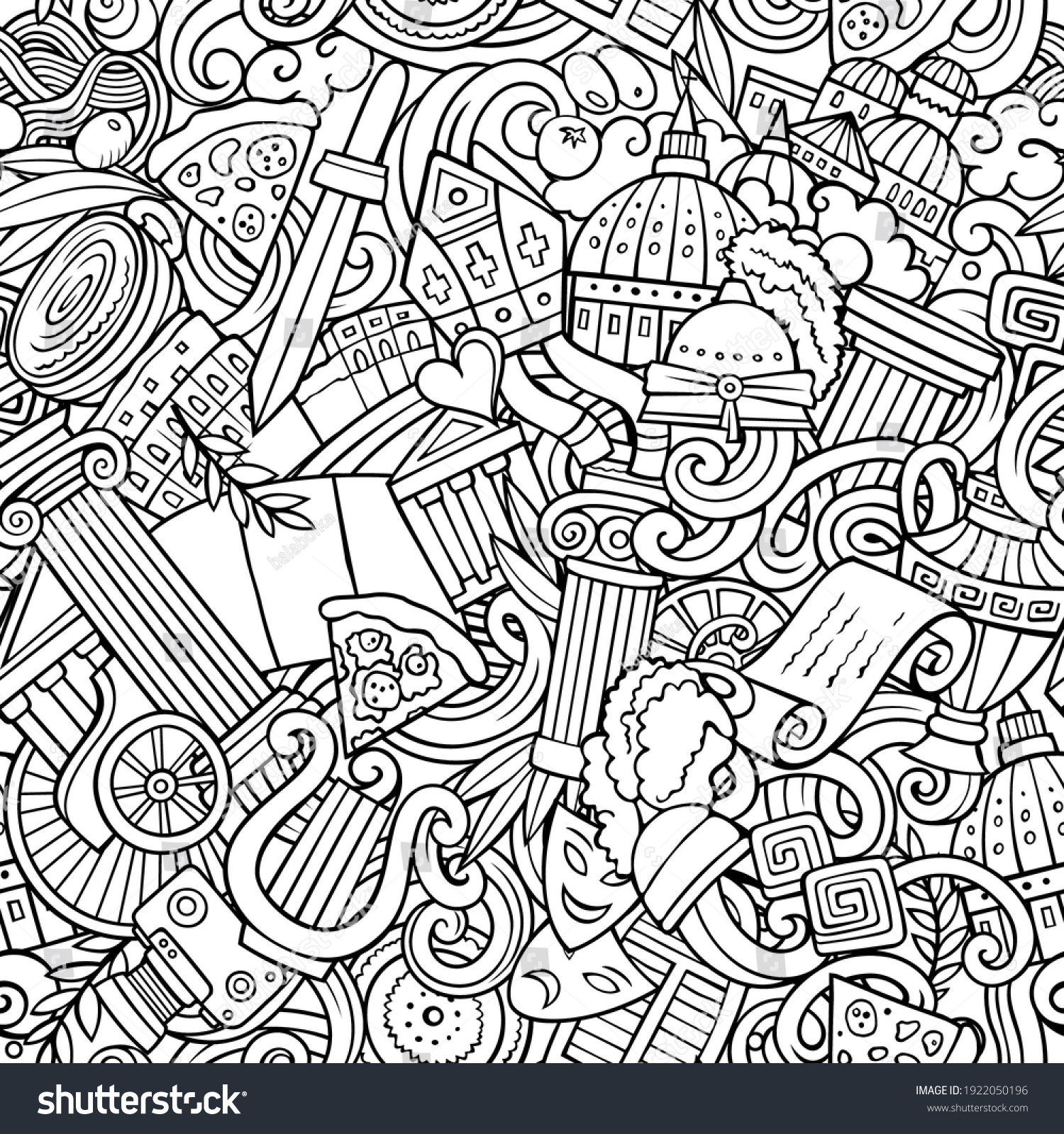 Cartoon Doodles Italy Seamless Pattern Backdrop Stock Vector (Royalty ...