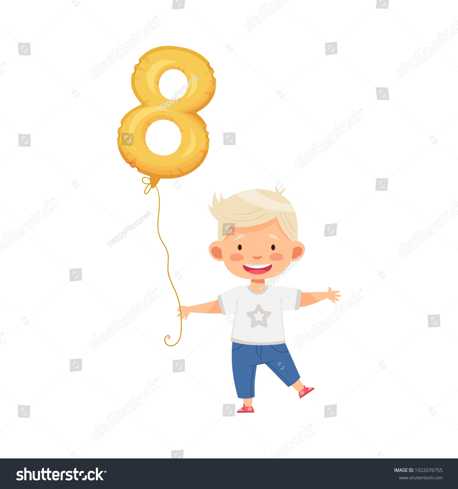 Cute Boy Holding Golden Number Shaped Stock Vector (Royalty Free ...