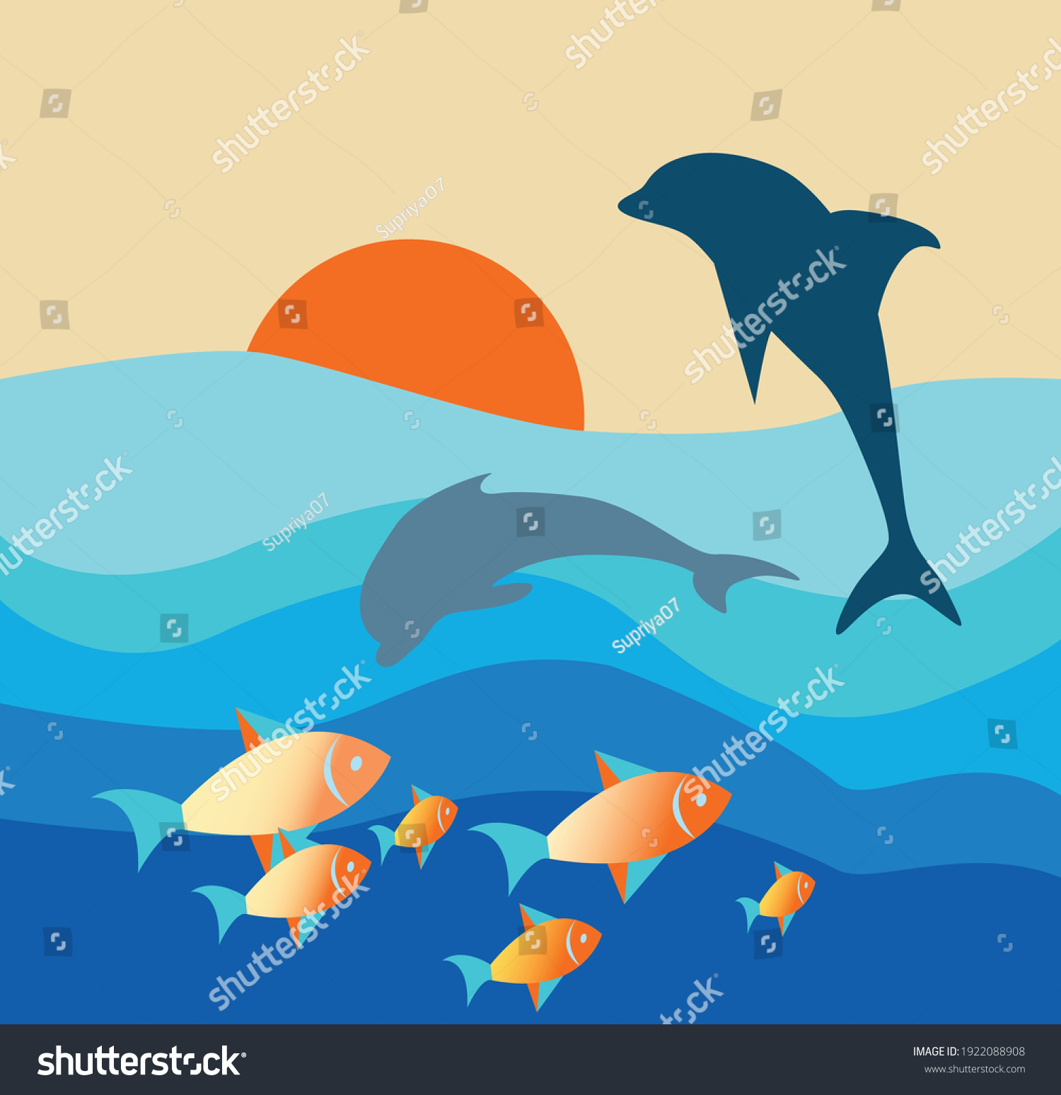 Illustration Showing Dolphins Catching Their Food Stock Vector (Royalty ...