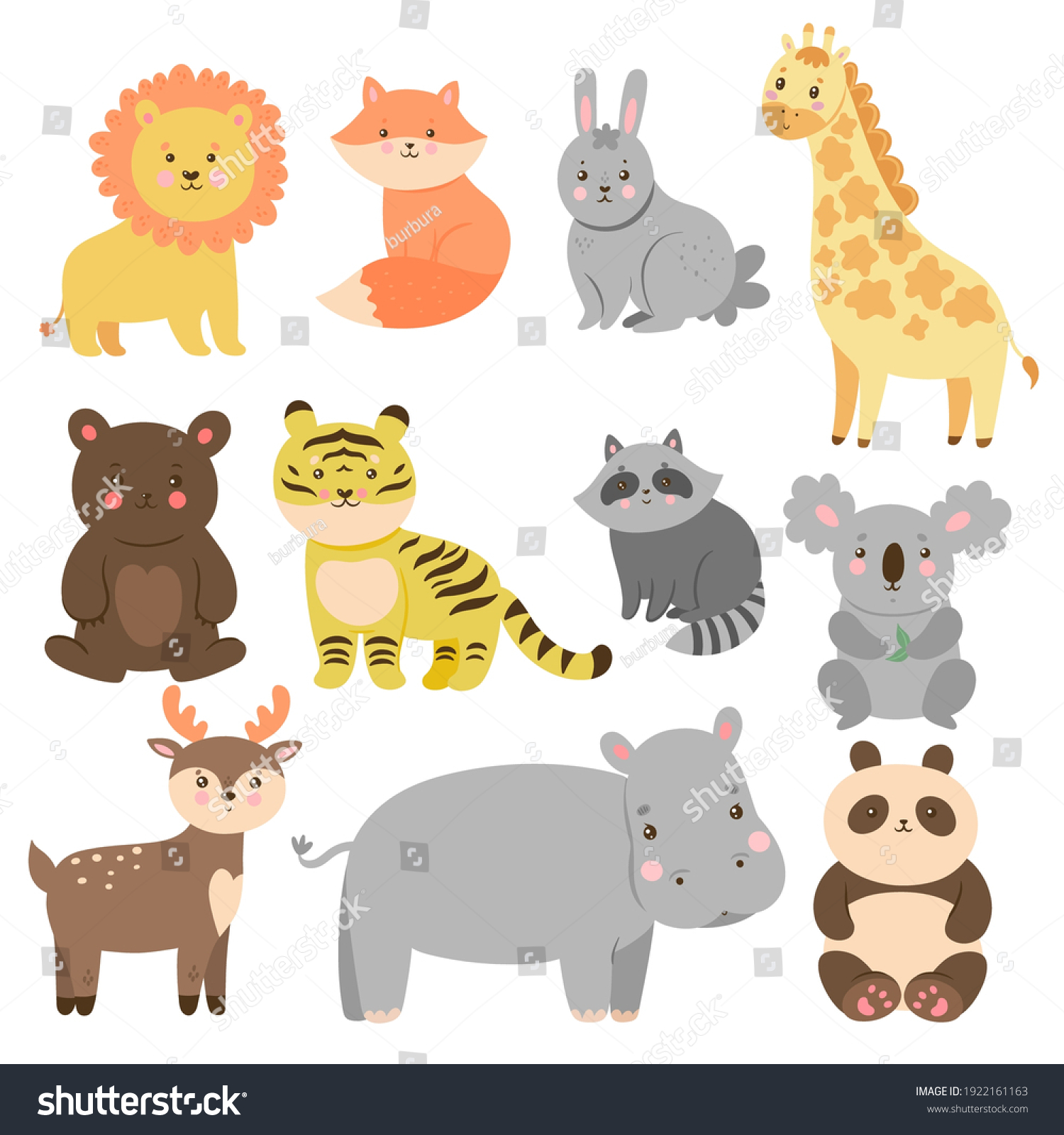 Set Cute Animals Cartoon Style Isolated Stock Vector (royalty Free 