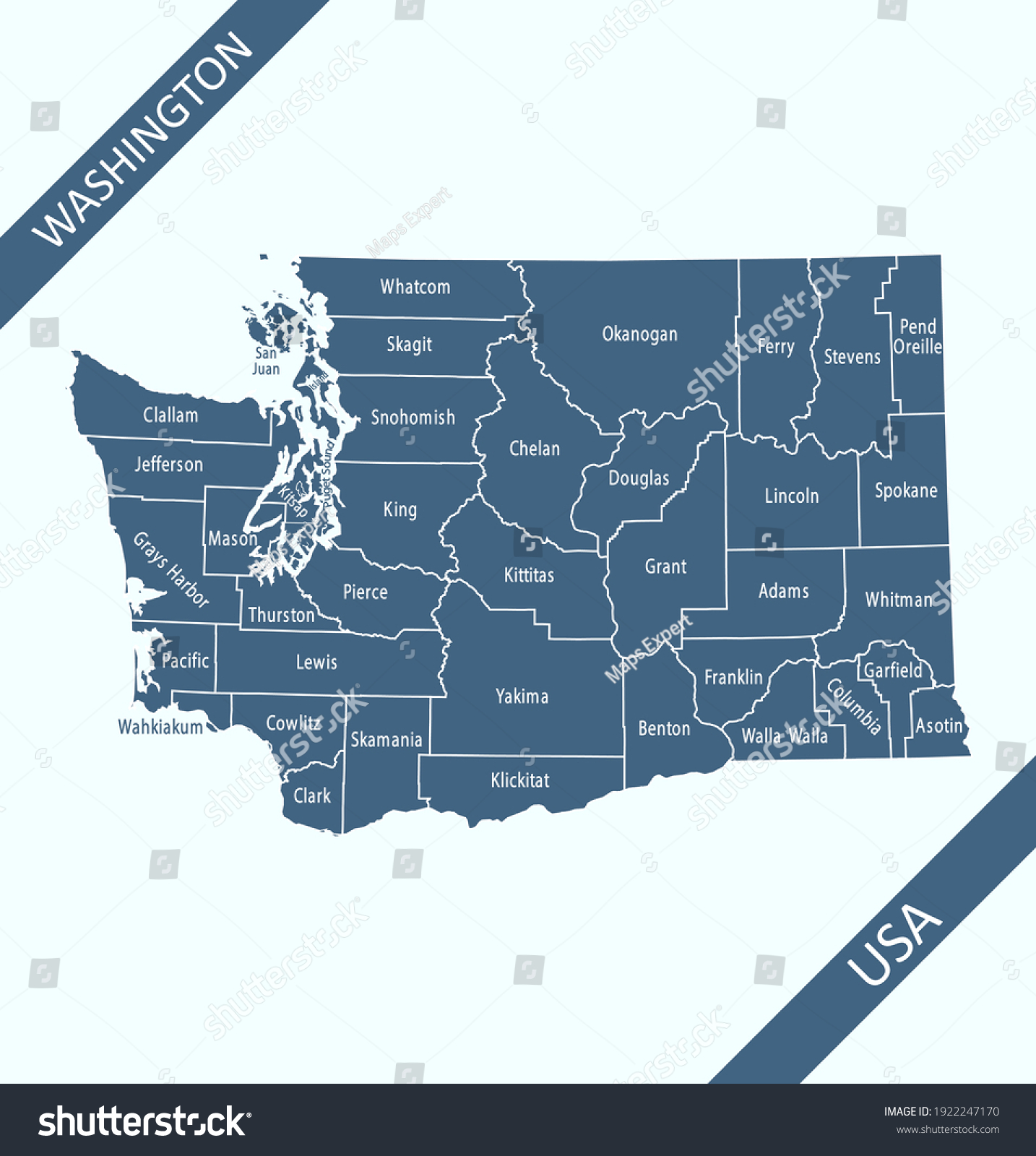 Counties Map Washington Labeled Stock Vector (Royalty Free) 1922247170 ...