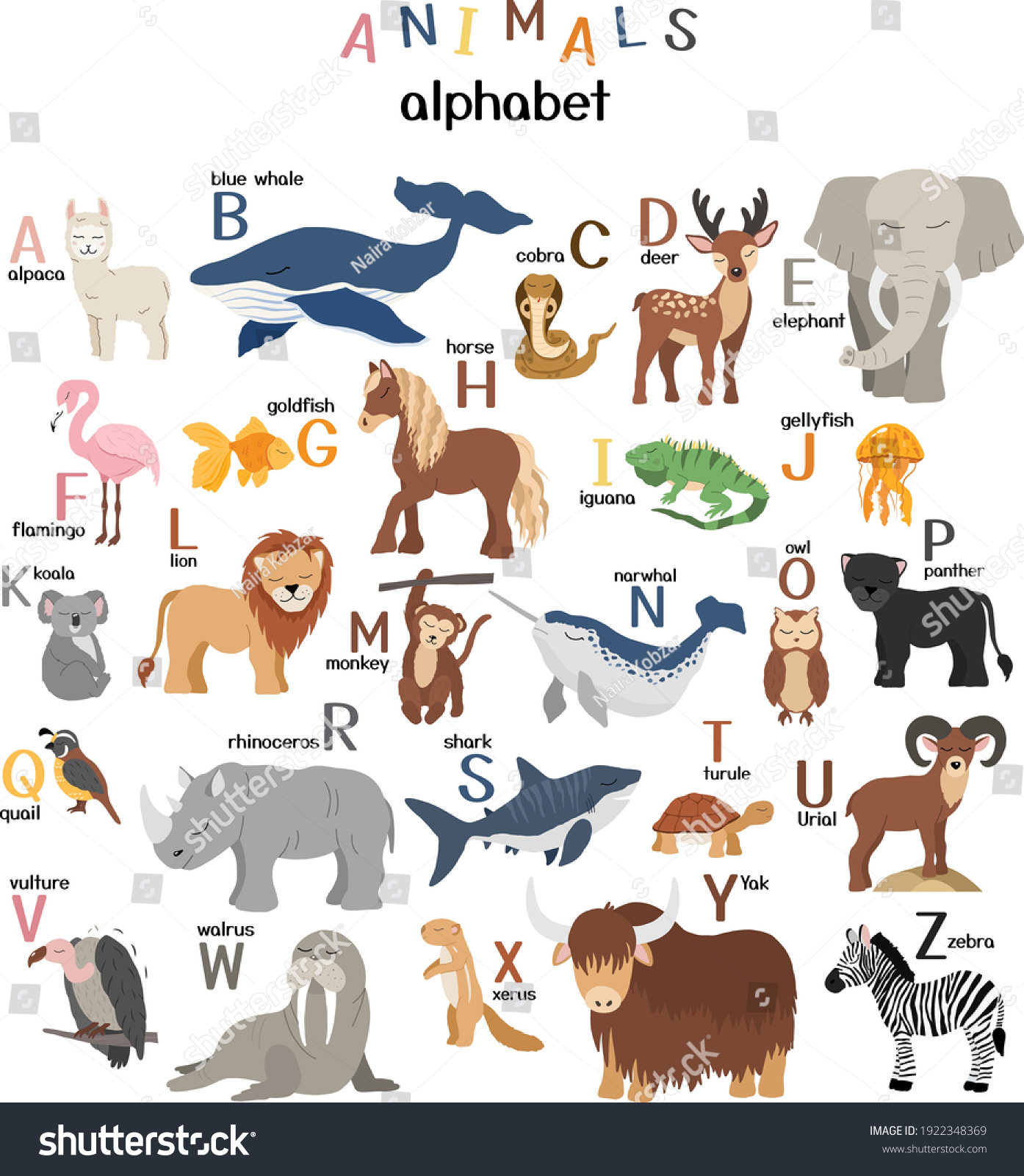 Vector Letters Alphabet Cute Animals Kids Stock Vector (Royalty Free ...