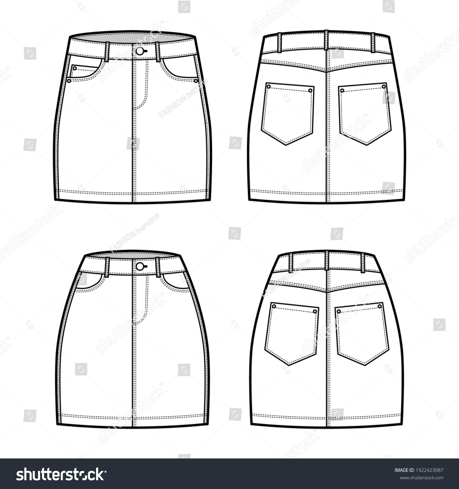 Set Denim Skirts Technical Fashion Illustration Stock Vector (Royalty ...