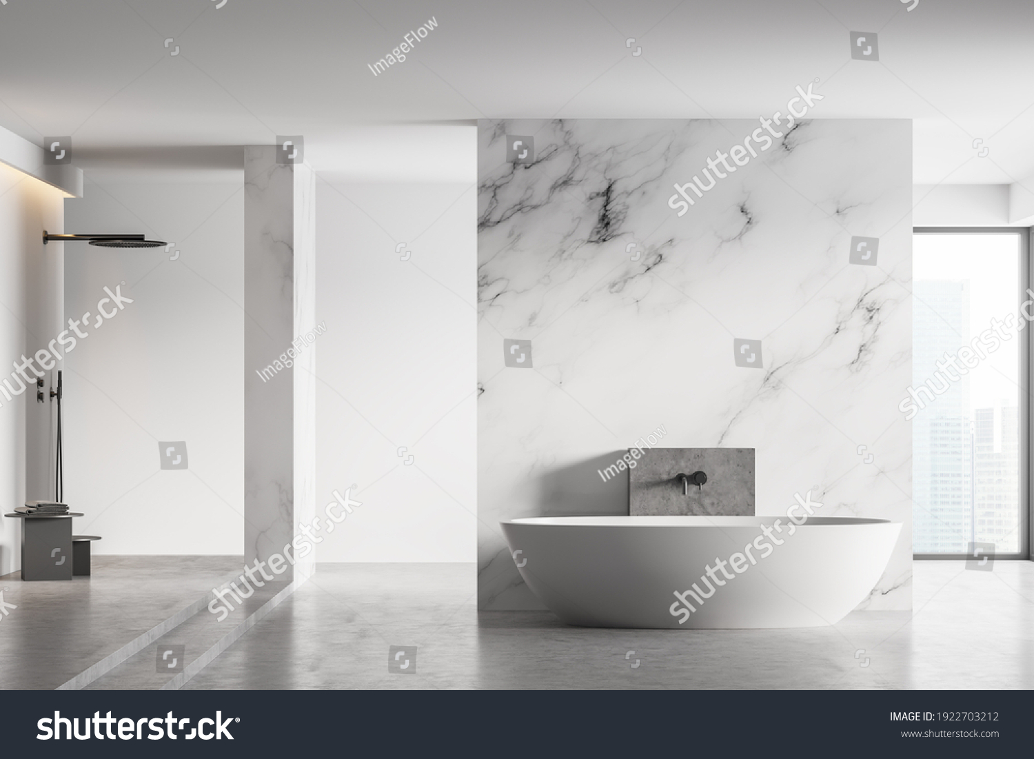 White Bathroom Marble Floor White Bathtub Stock Illustration 1922703212 ...