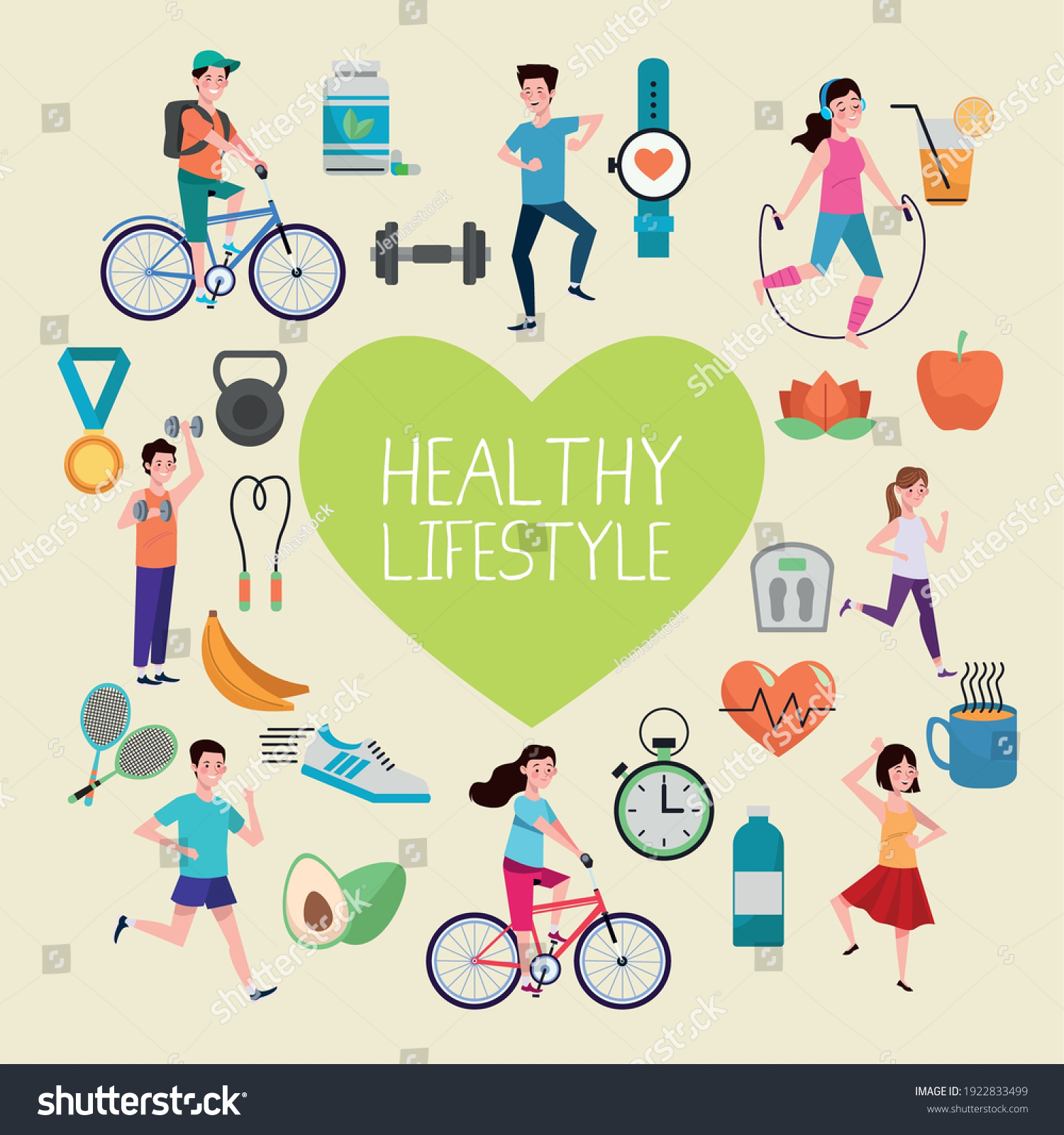 Heart Healthy Lifestyle Set Icons Vector Stock Vector (Royalty Free ...