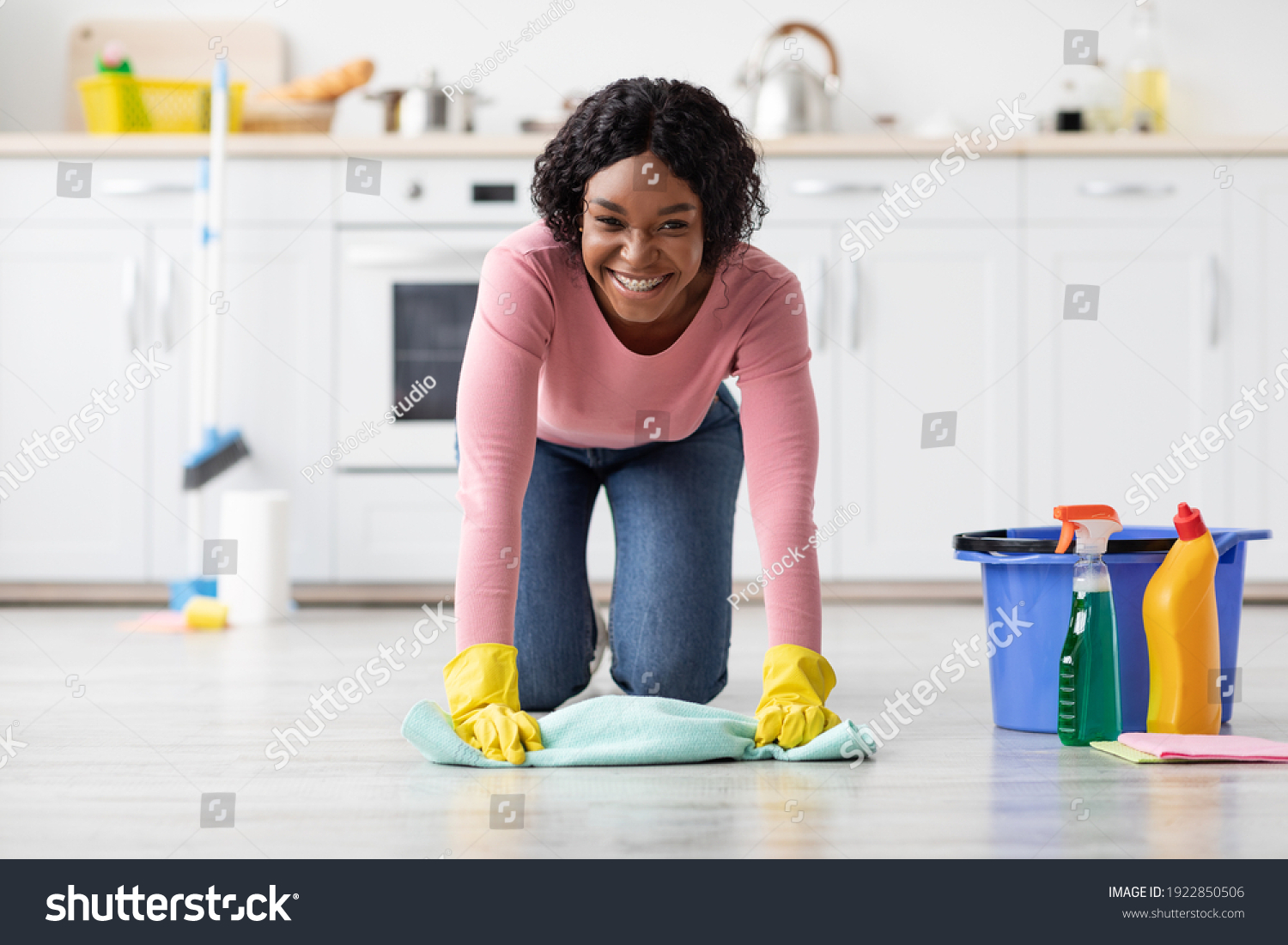 Housekeeping Concept Happy African American Woman Stock Photo ...