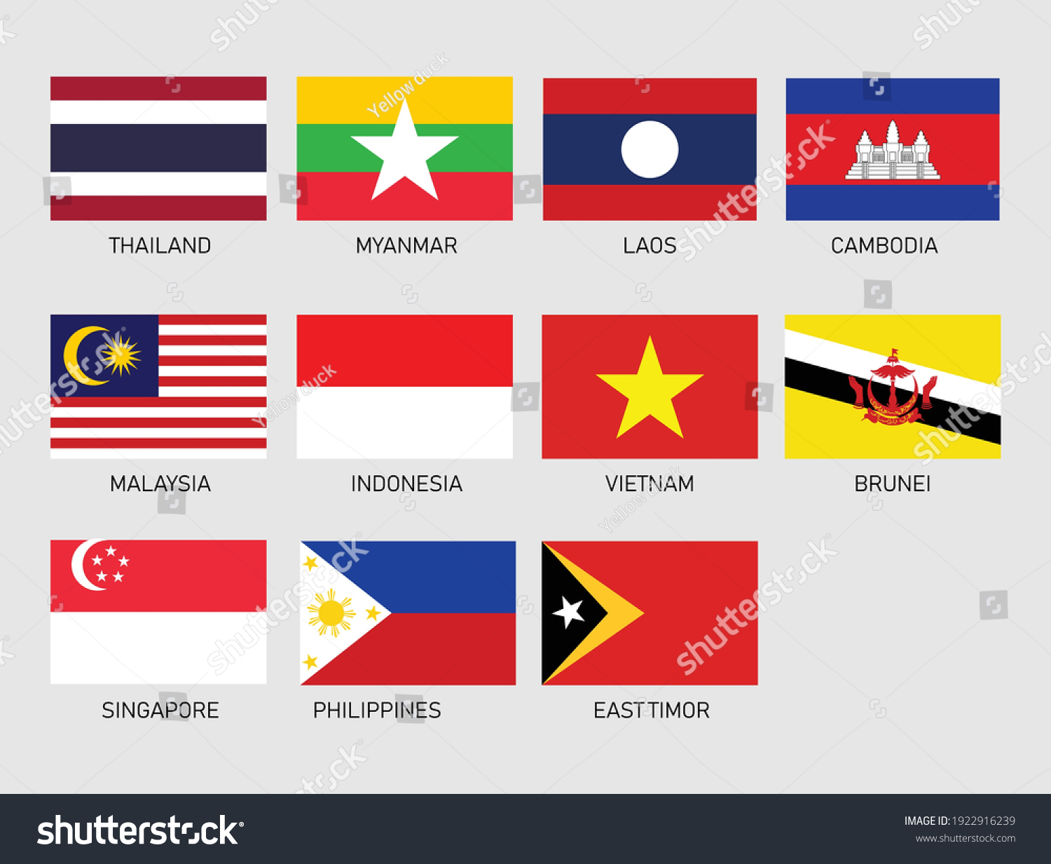 Set Southeast Asia Flag On White Stock Vector (Royalty Free) 1922916239 ...