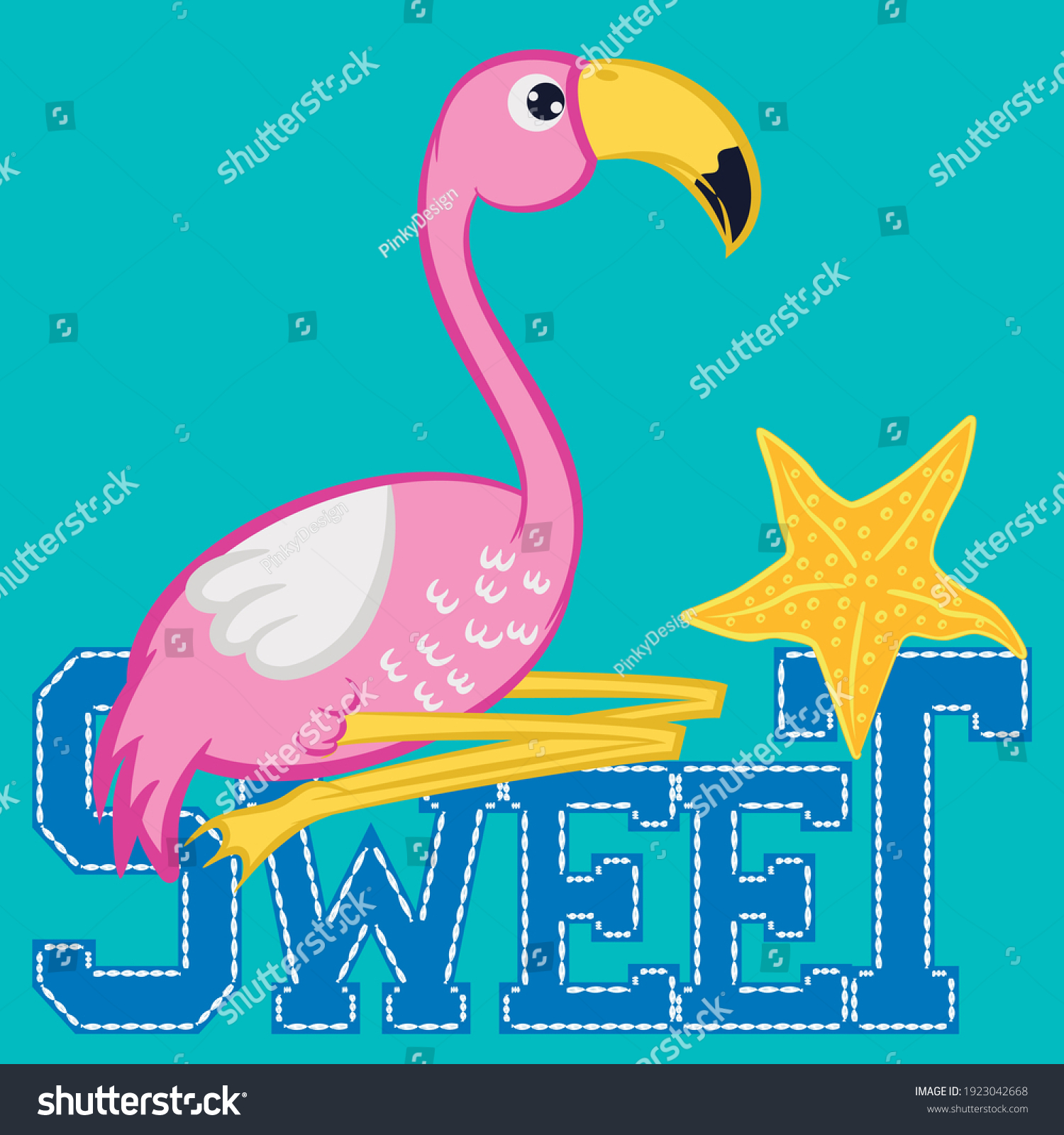 Cute Flamingo Girl Cartoon Tropical Elements Stock Vector (Royalty Free ...