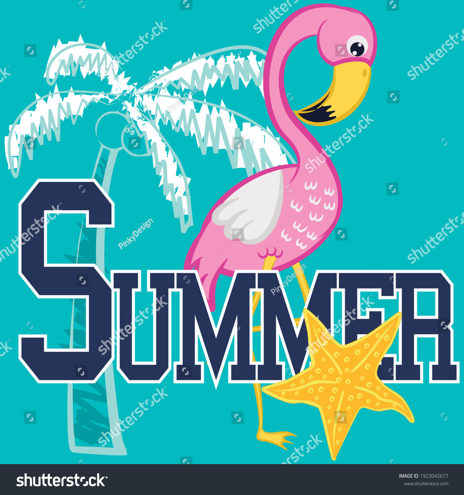 Cute Flamingo Girl Cartoon Tropical Elements Stock Vector (Royalty Free ...