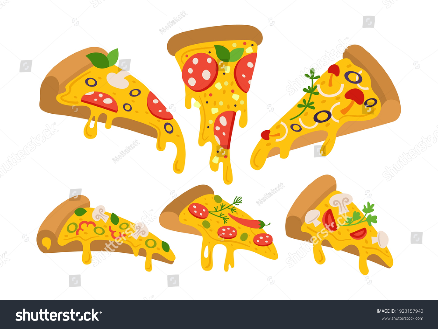 Pizza Slices Cartoon Set Pizzas Pieces Stock Vector (Royalty Free ...