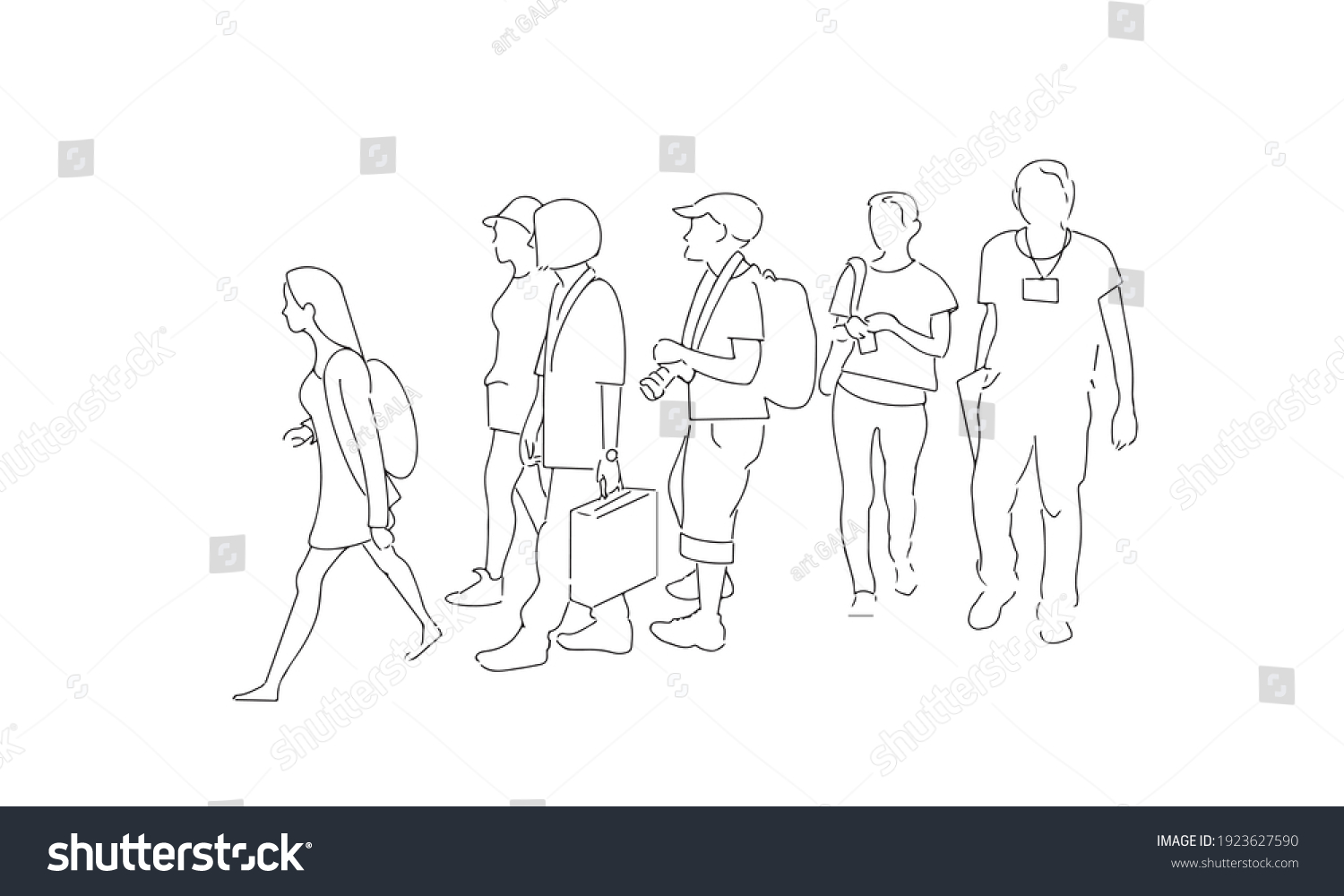 Group People Walking Silhouette Sketch One Stock Vector (royalty Free 