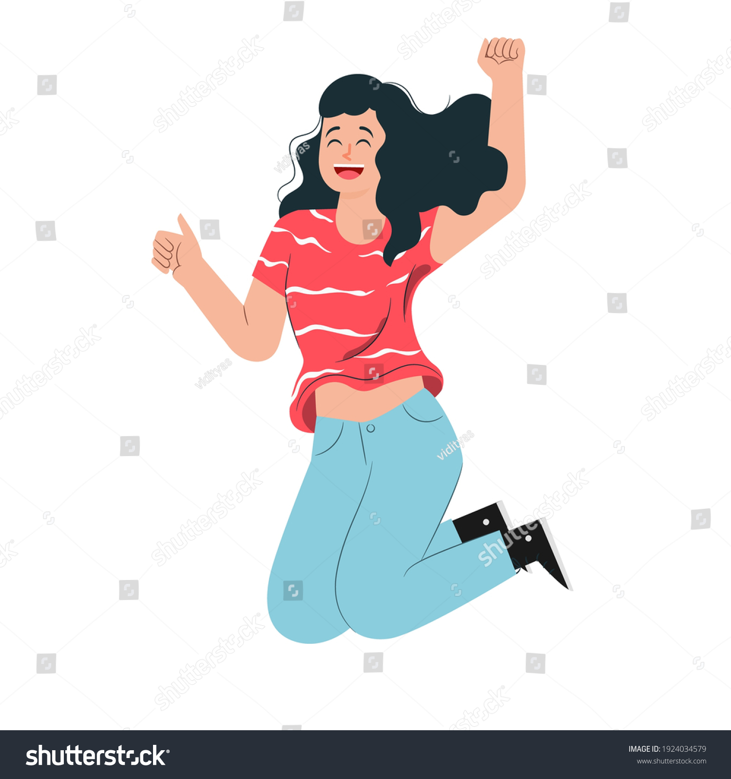 Young Teen Girl Jumping Happiness Illustration Stock Vector (Royalty ...