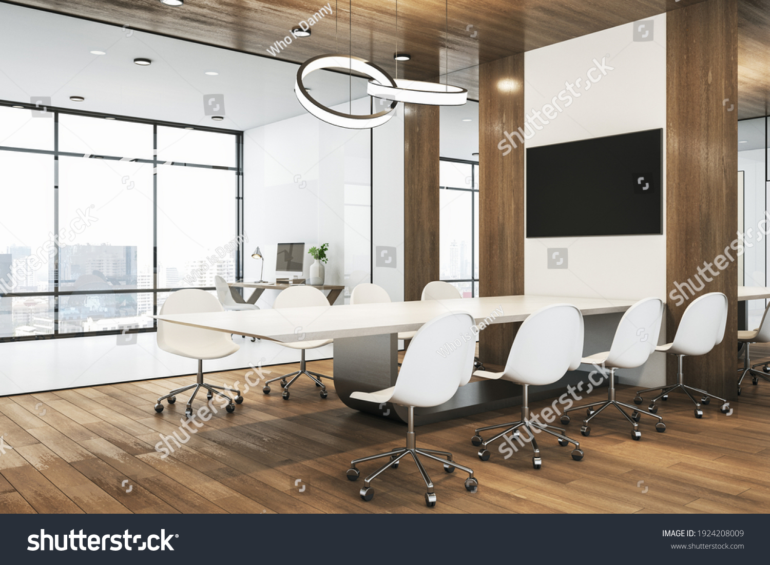 Modern Spacious Conference Room Wooden Floor Stock Illustration ...