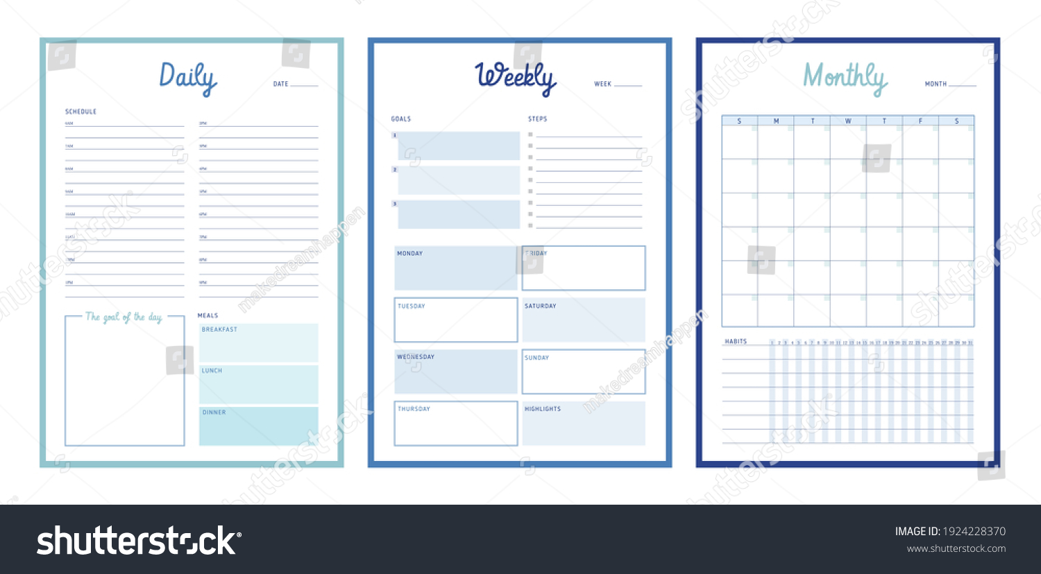 3 Set Minimalist Planners Daily Weekly Stock Vector (royalty Free 