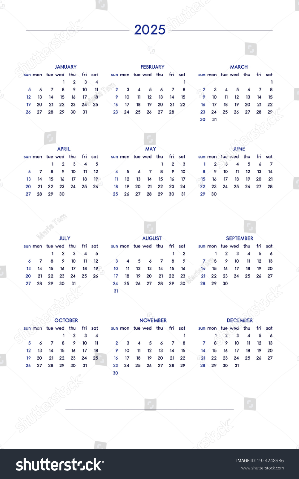 2025 Calendar Set Classic Strict Style Stock Vector (Royalty Free ...