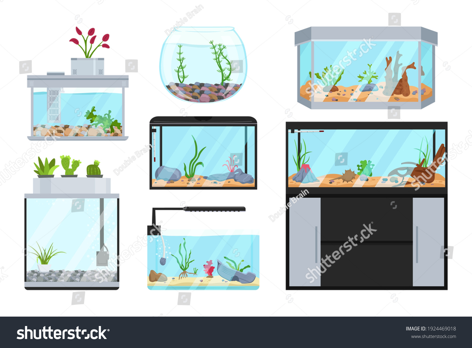 Beautiful Fish Tanks Set Different Types Stock Vector (Royalty Free
