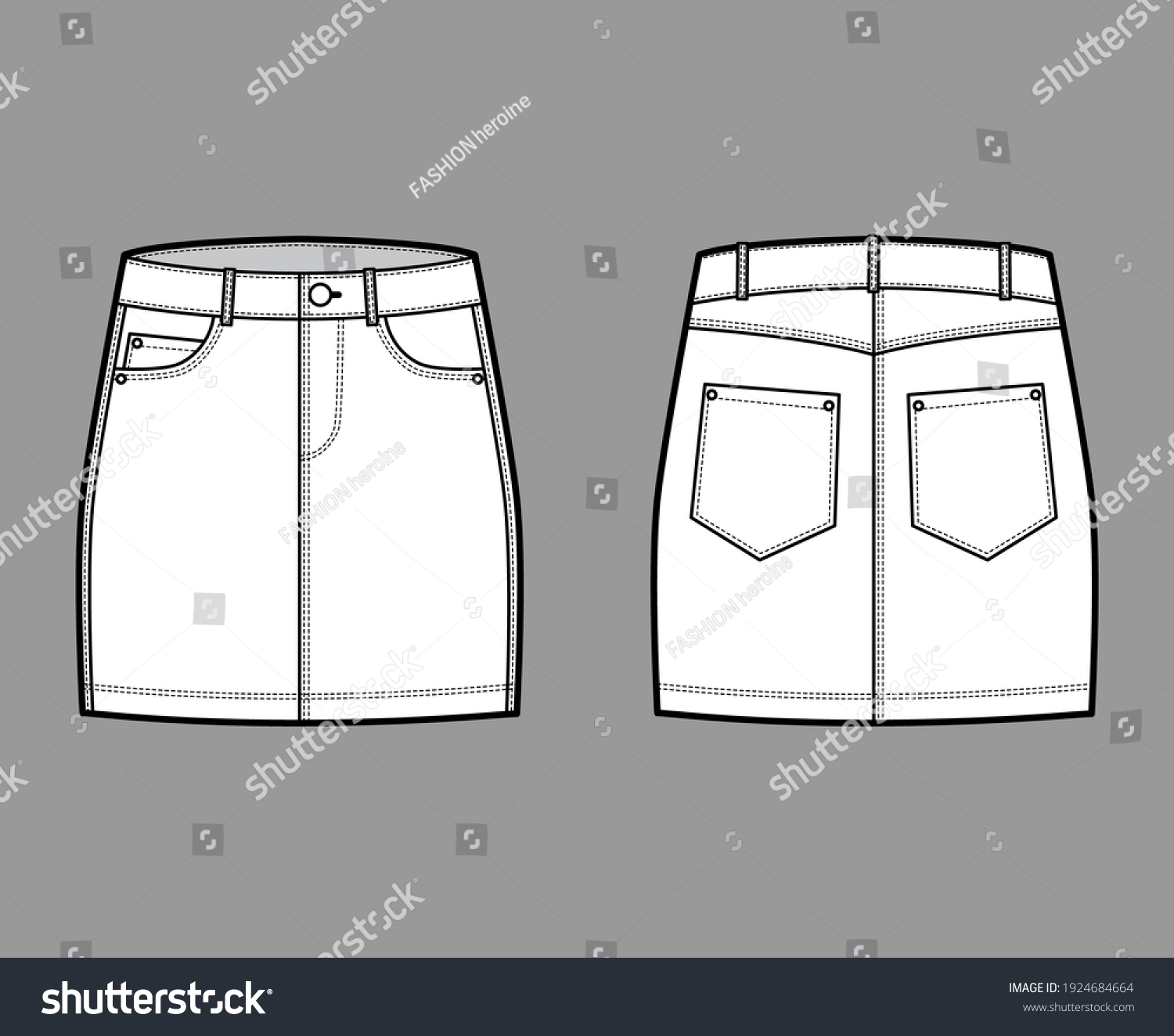 Denim Skirt Technical Fashion Illustration Mini Stock Vector (Royalty ...