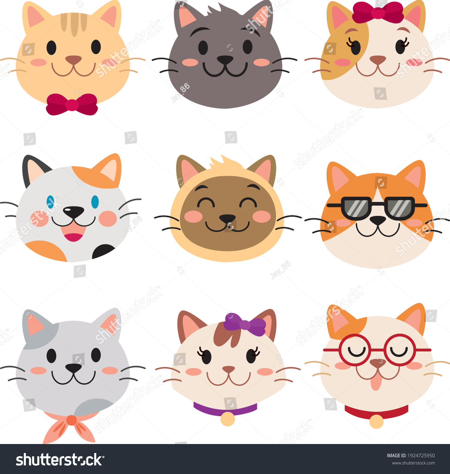 Cats Heads Emoticons Vector Geometric Simple Stock Vector (Royalty Free ...