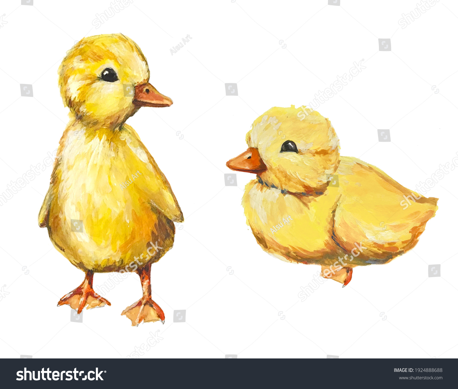 Hand Drawn Watercolor Duckling Illustration Stock Illustration ...