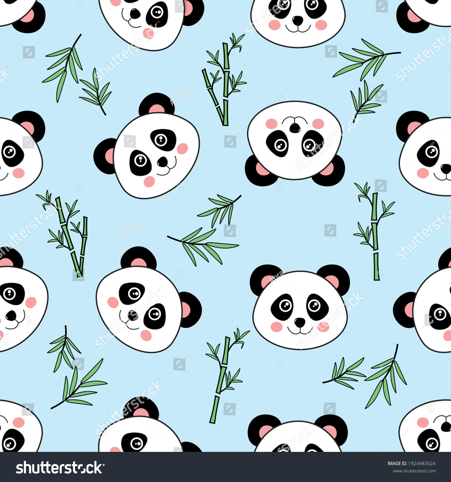 Cute Panda Bears Bamboo Vector Seamless Stock Vector (Royalty Free ...