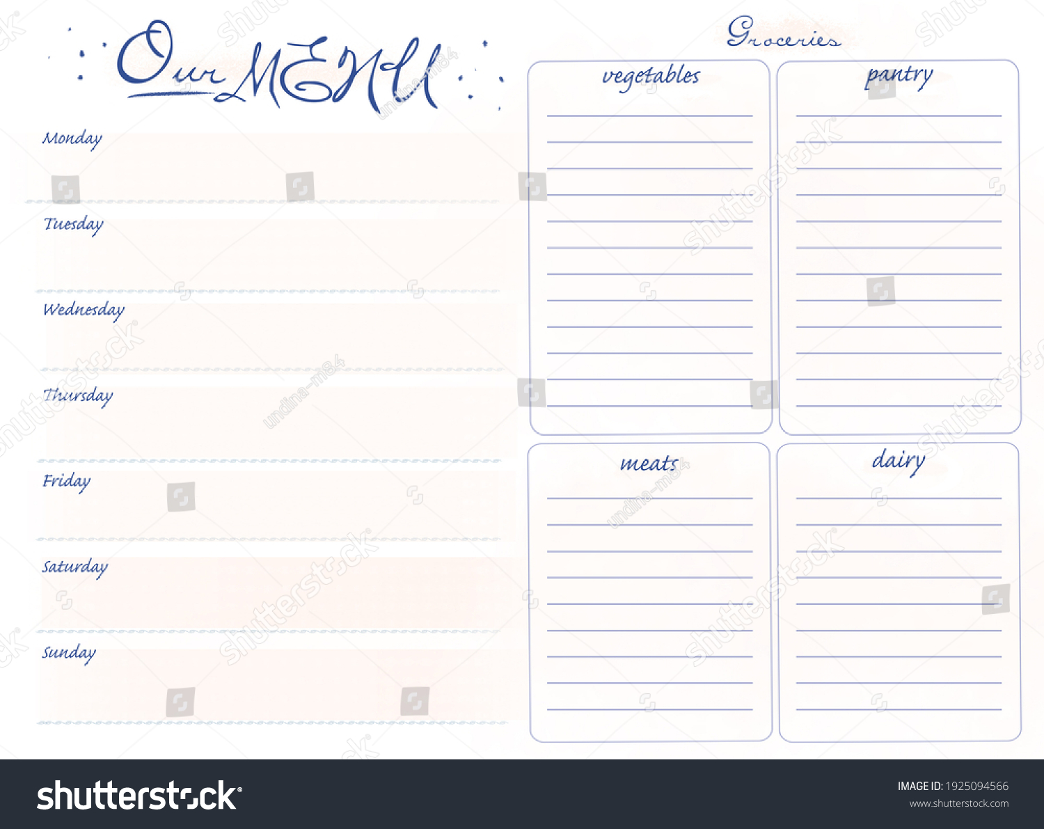 Daily Food Journal Printable Menu Planner Stock Illustration 1925094566 ...